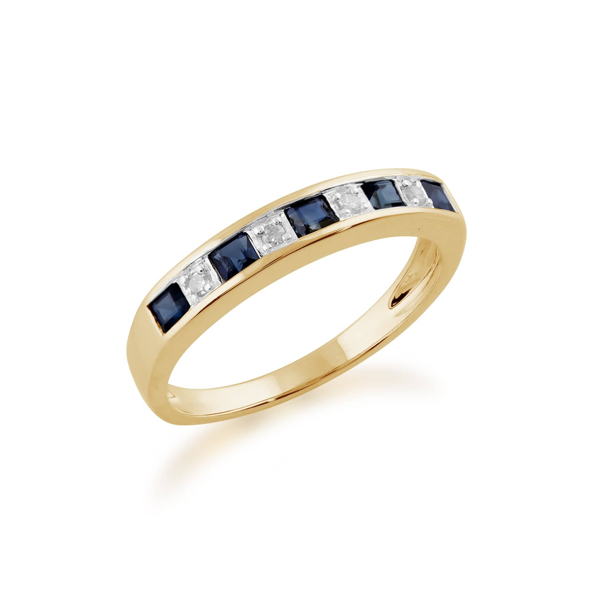 7593 Classic Square Sapphire & Diamond Half Eternity Ring in Yellow 9ct Gold 2