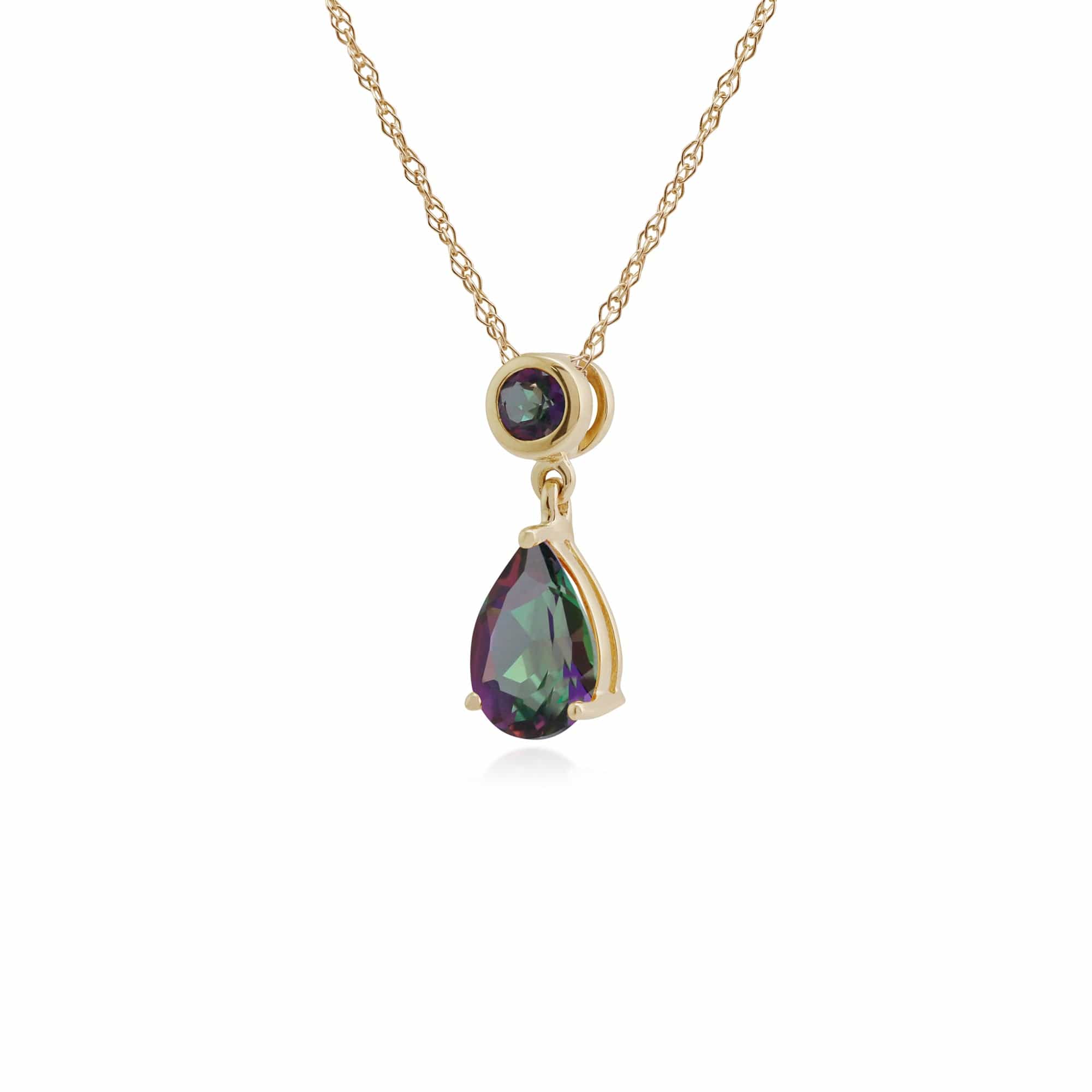 Classic Pear & Round Mystic Topaz Pendant in 9ct Yellow Gold - Gemondo