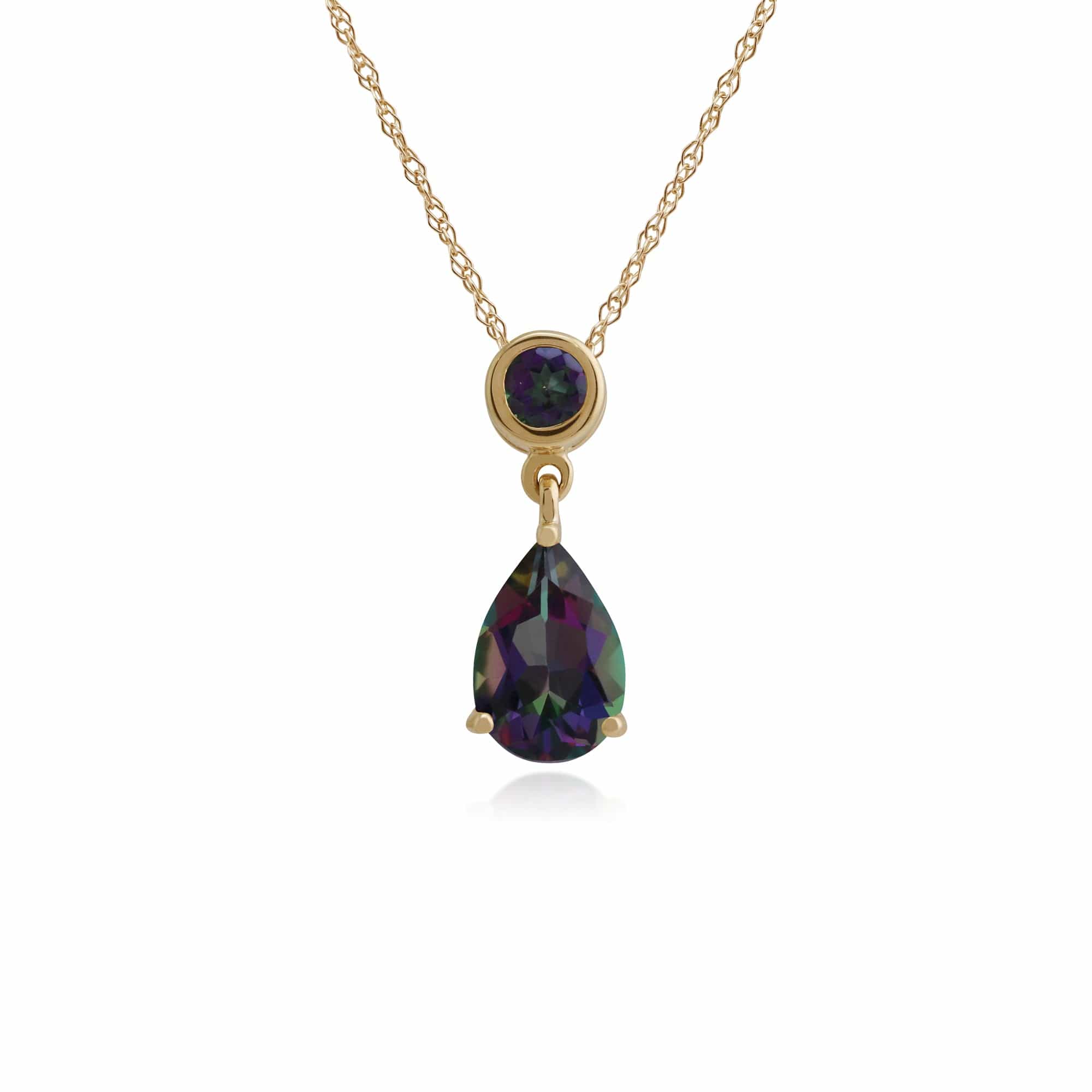 Classic Pear & Round Mystic Topaz Pendant in 9ct Yellow Gold - Gemondo
