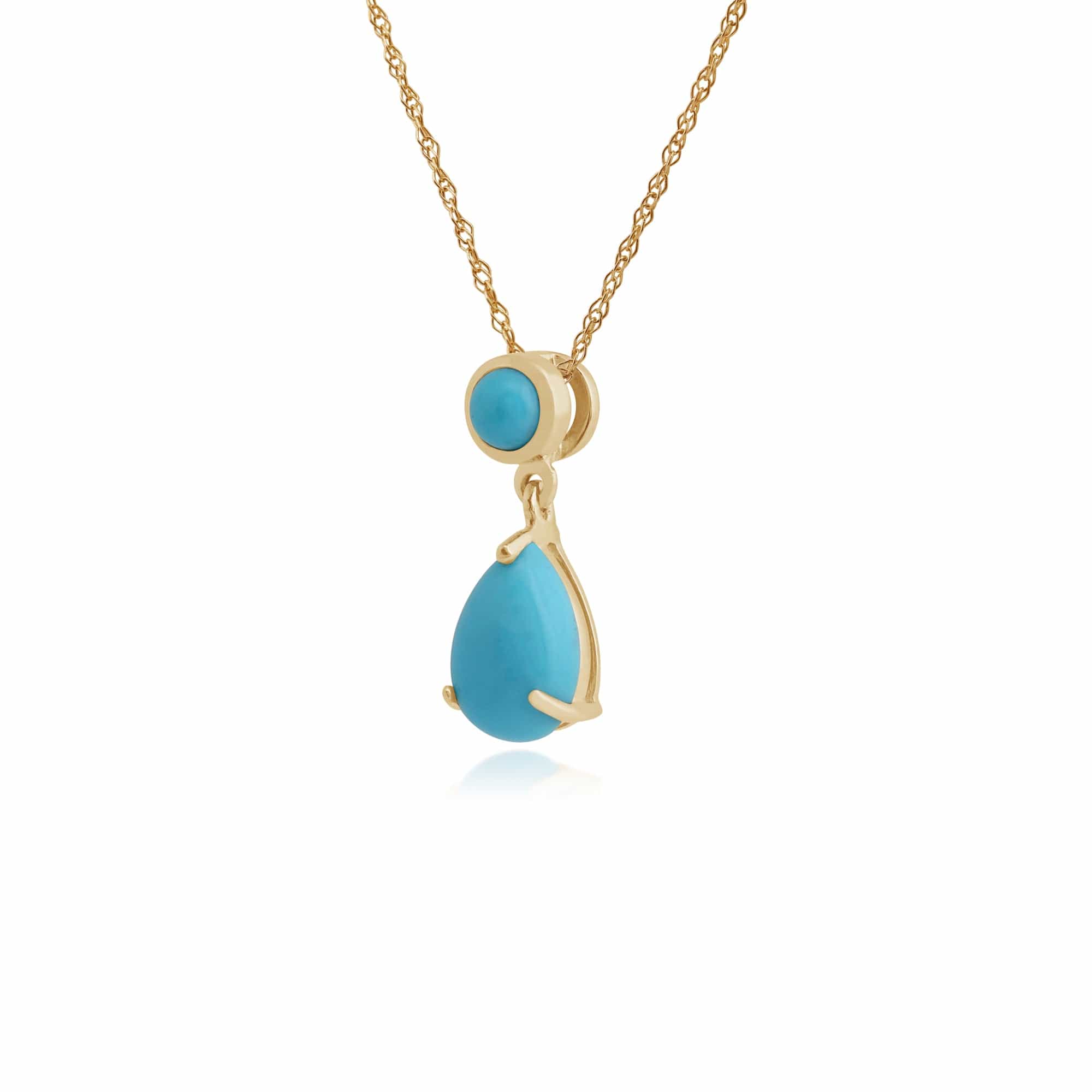 186P0188099 Classic Pear & Round Turquoise Pendant in 9ct Yellow Gold 2