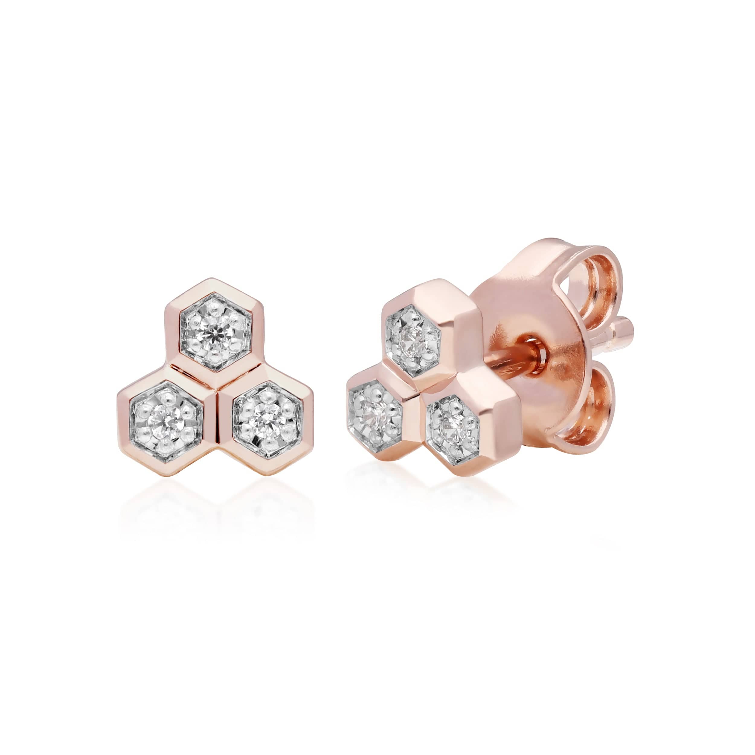 191E0394029 Diamond Geometric Trilogy Stud Earrings in 9ct Rose Gold 1