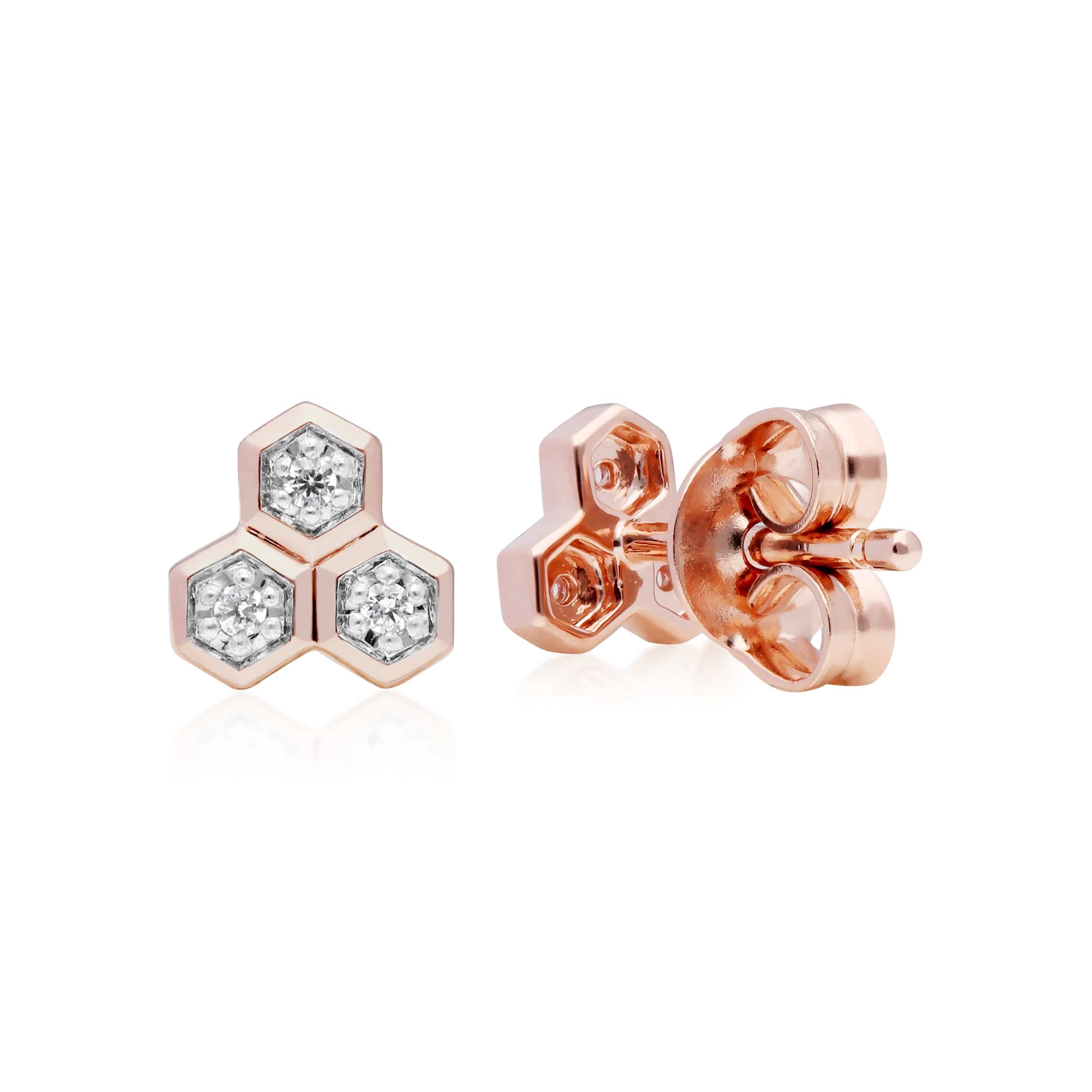 191E0394029 Diamond Geometric Trilogy Stud Earrings in 9ct Rose Gold 3