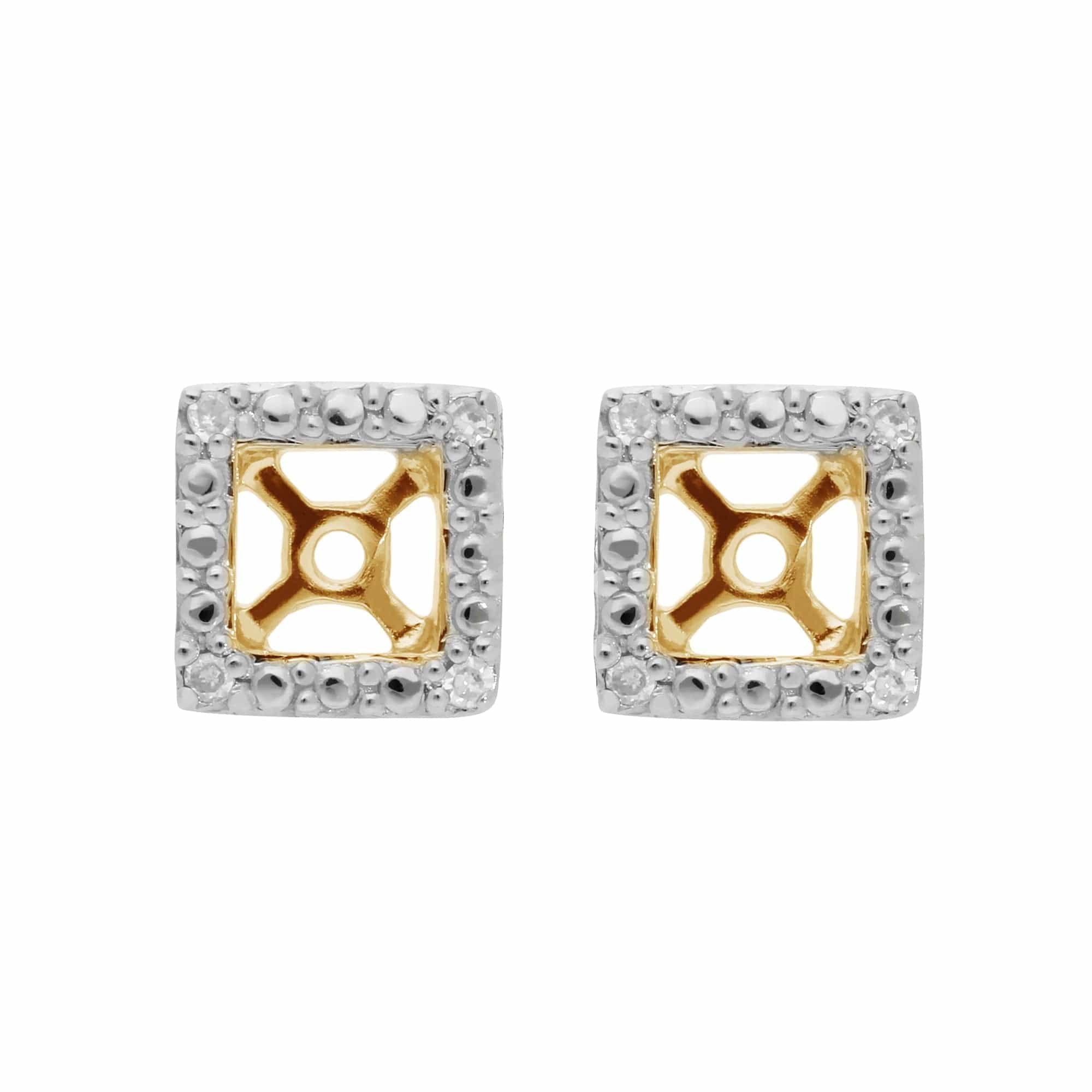 Classic Round Blue Topaz Stud Earrings with Detachable Diamond Square Earrings Jacket Set in 9ct Yellow Gold - Gemondo