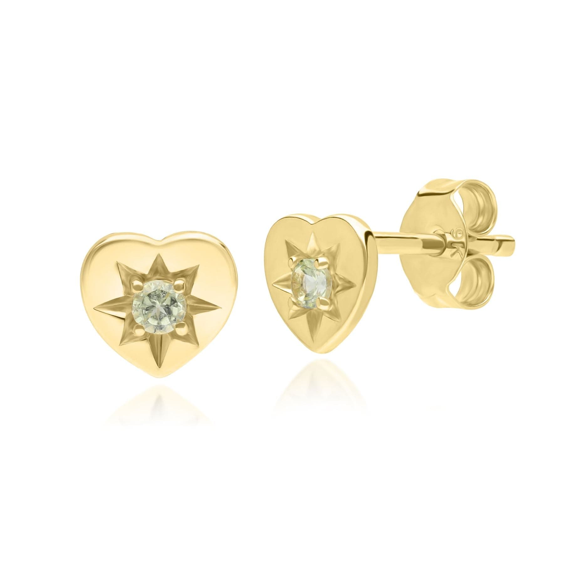 135E1820049 ECFEW™ 'The Liberator' Peridot Heart Stud Earrings in 9ct Yellow Gold Front