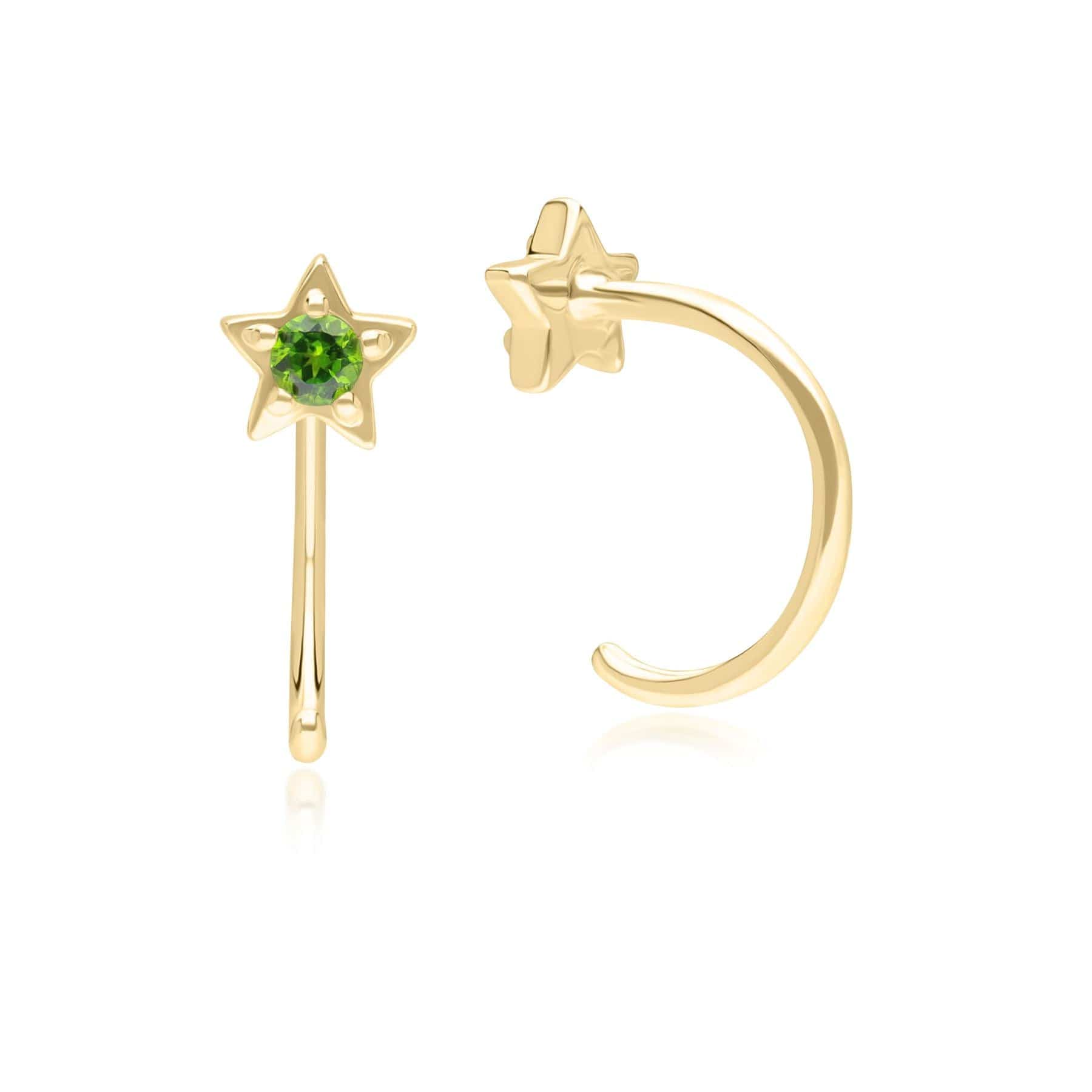 135E1822019 Modern Classic Chrome Diopside Pull Through Hoop Earrings in 9ct Yellow Gold On Model