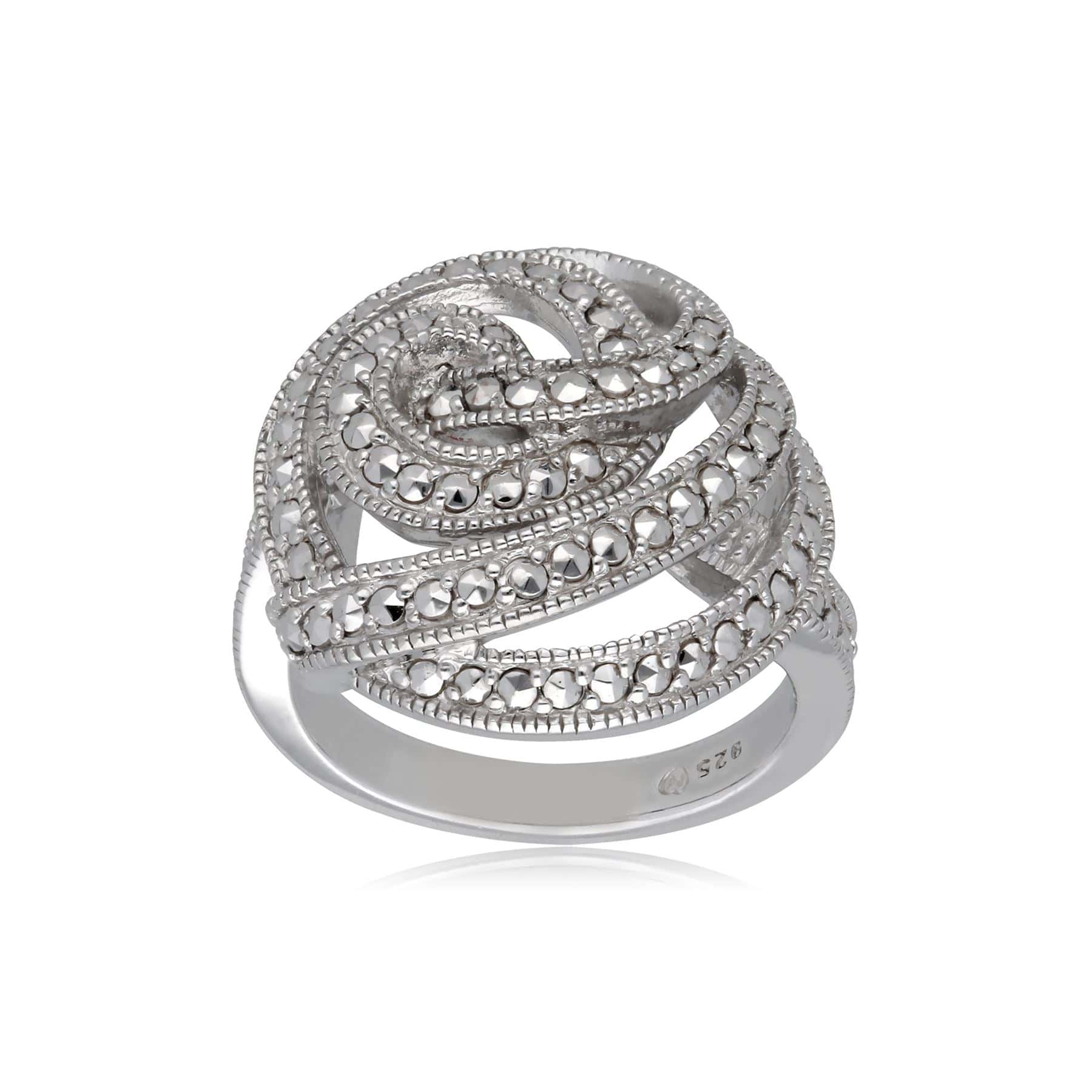 234R003601925 Marcasite Statement Spiral Cocktail Ring in Sterling Silver 4