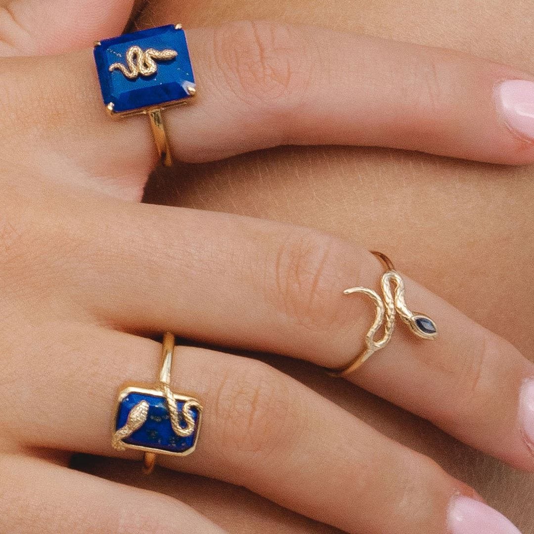 270R065302925 Grand Deco Lapis Lazuli Snake Wrap Ring in Gold Plated Sterling Silver On Model