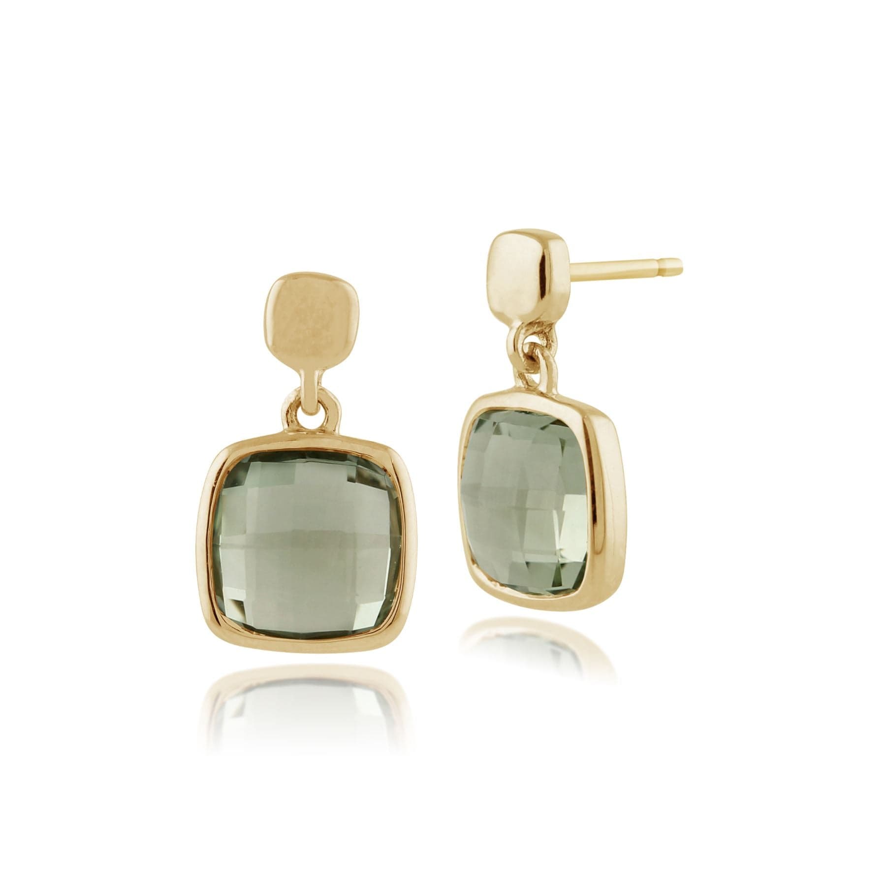 Square Mint Green Cherboard Quartz 9ct Yellow Gold Drop Earrings