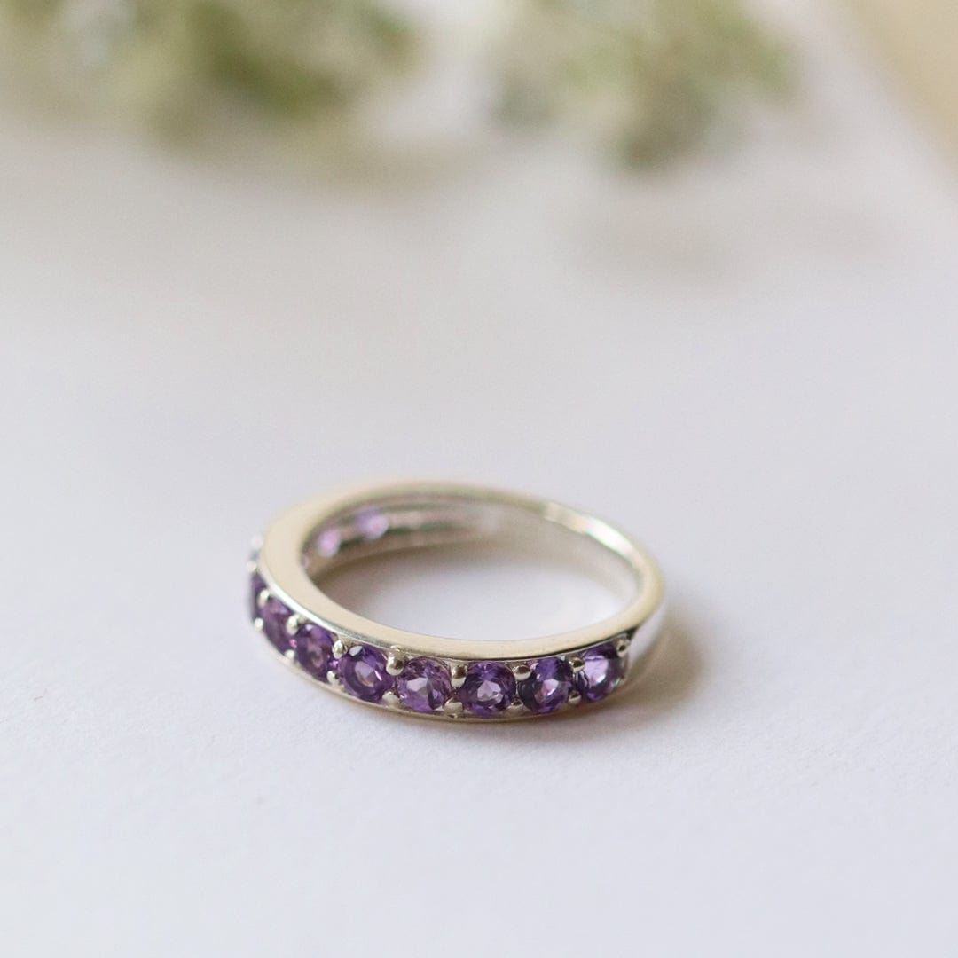 212R010603925 Classic Round Amethyst Half Eternity Ring in 925 Sterling Silver 2