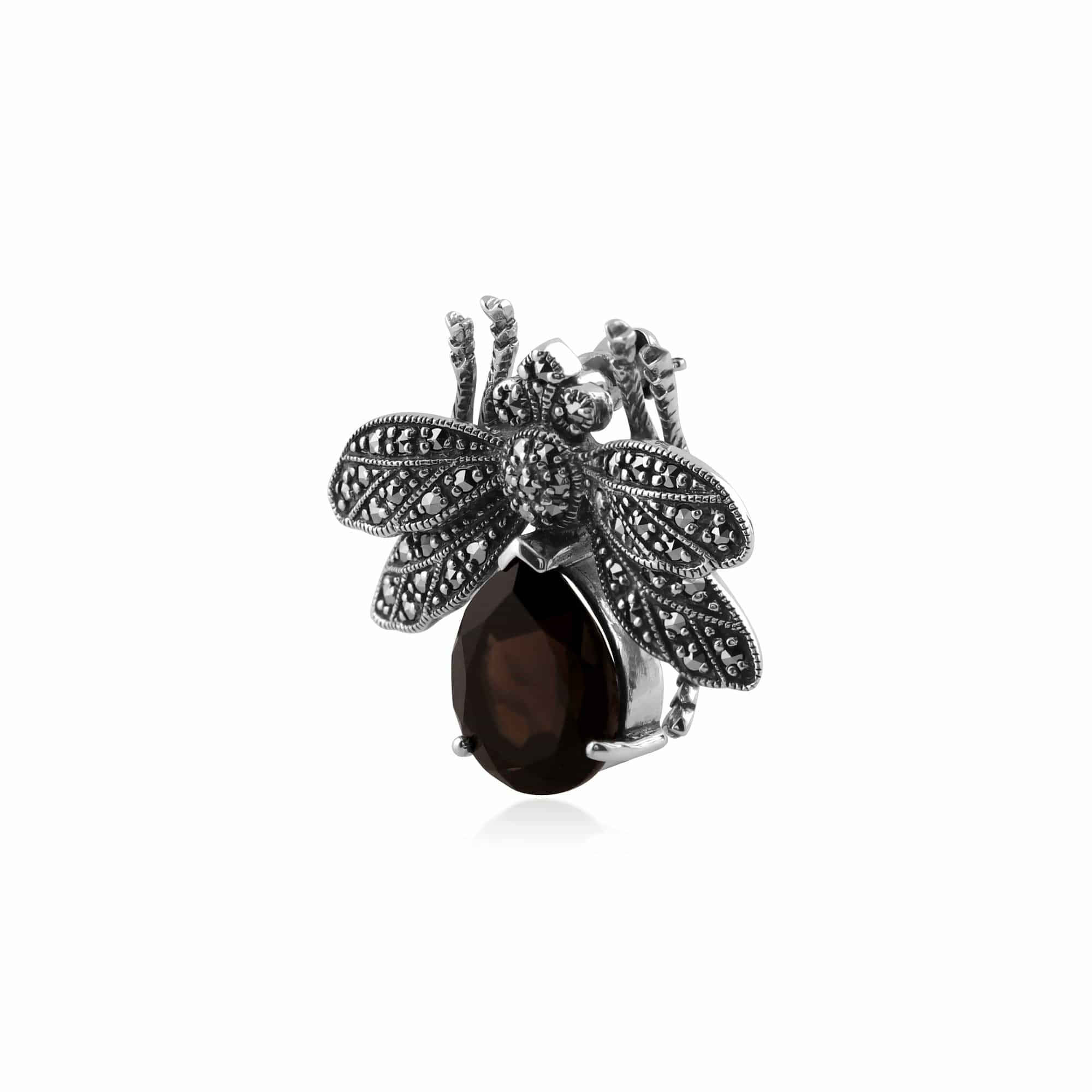 21880 Marcasite & Smokey Quartz Bumble Bee Brooch in 925 Sterling Silver 2