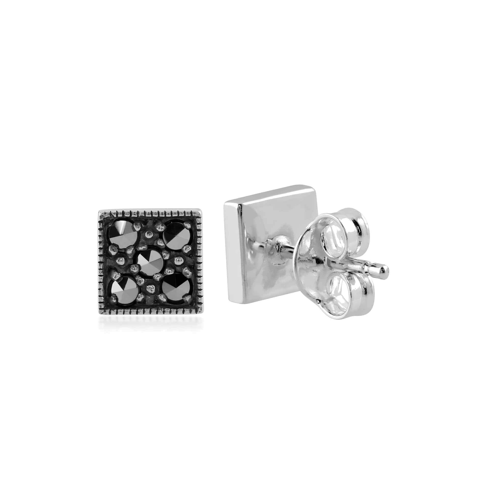 214E680201925 Art Deco Style Round Marcasite Stud Earrings in 925 Sterling Silver 2