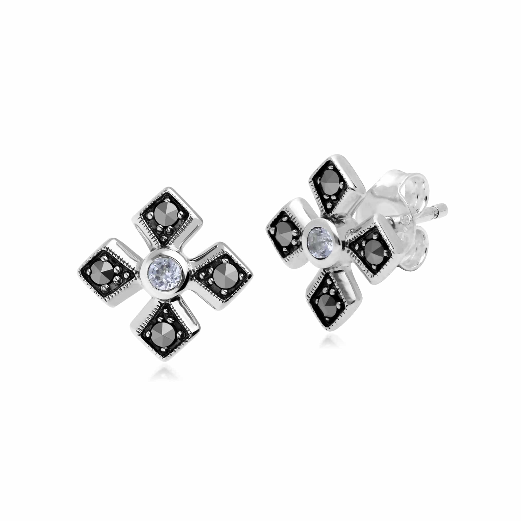 Gemondo Sterling Silver Marcasite & Clear Topaz November Birthstone Earring - Gemondo