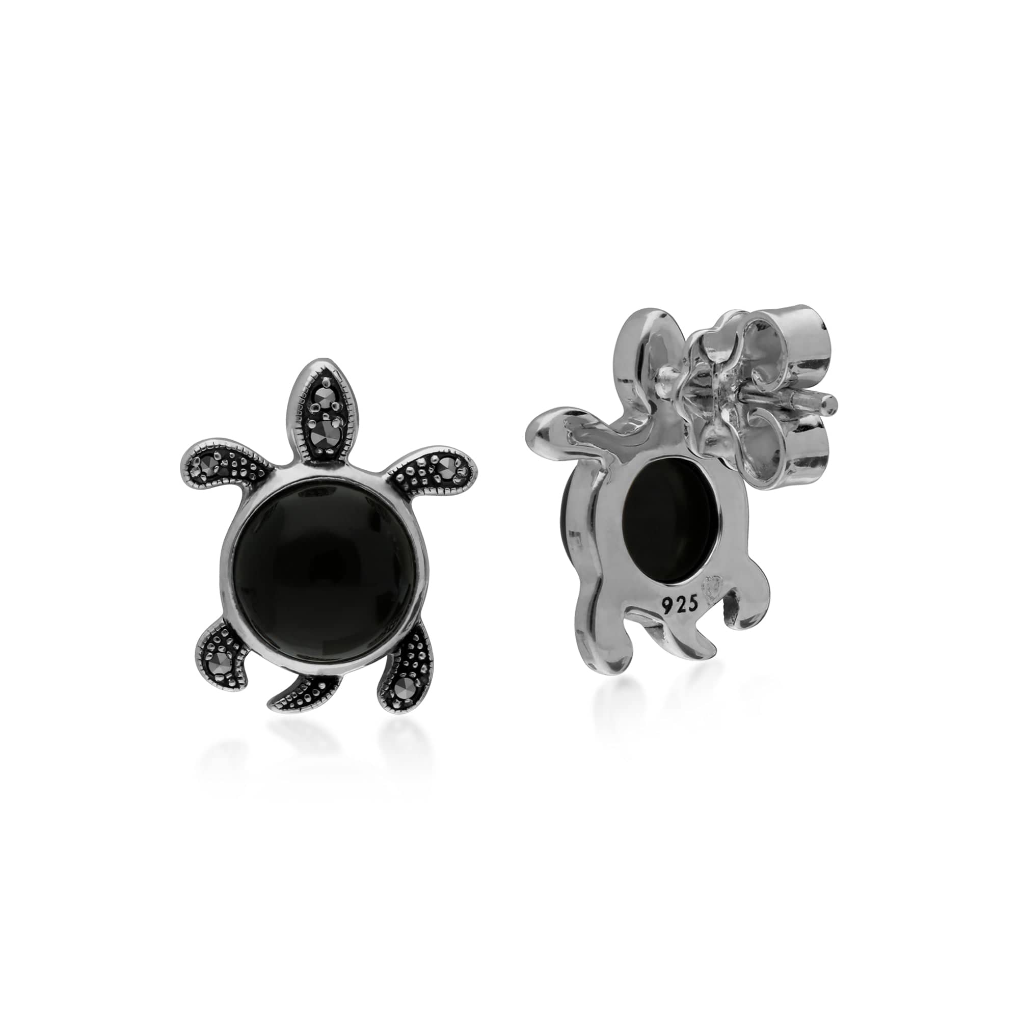 Gemondo Sterling Silver Black Onyx & Marcasite Turtle Stud Earrings - Gemondo