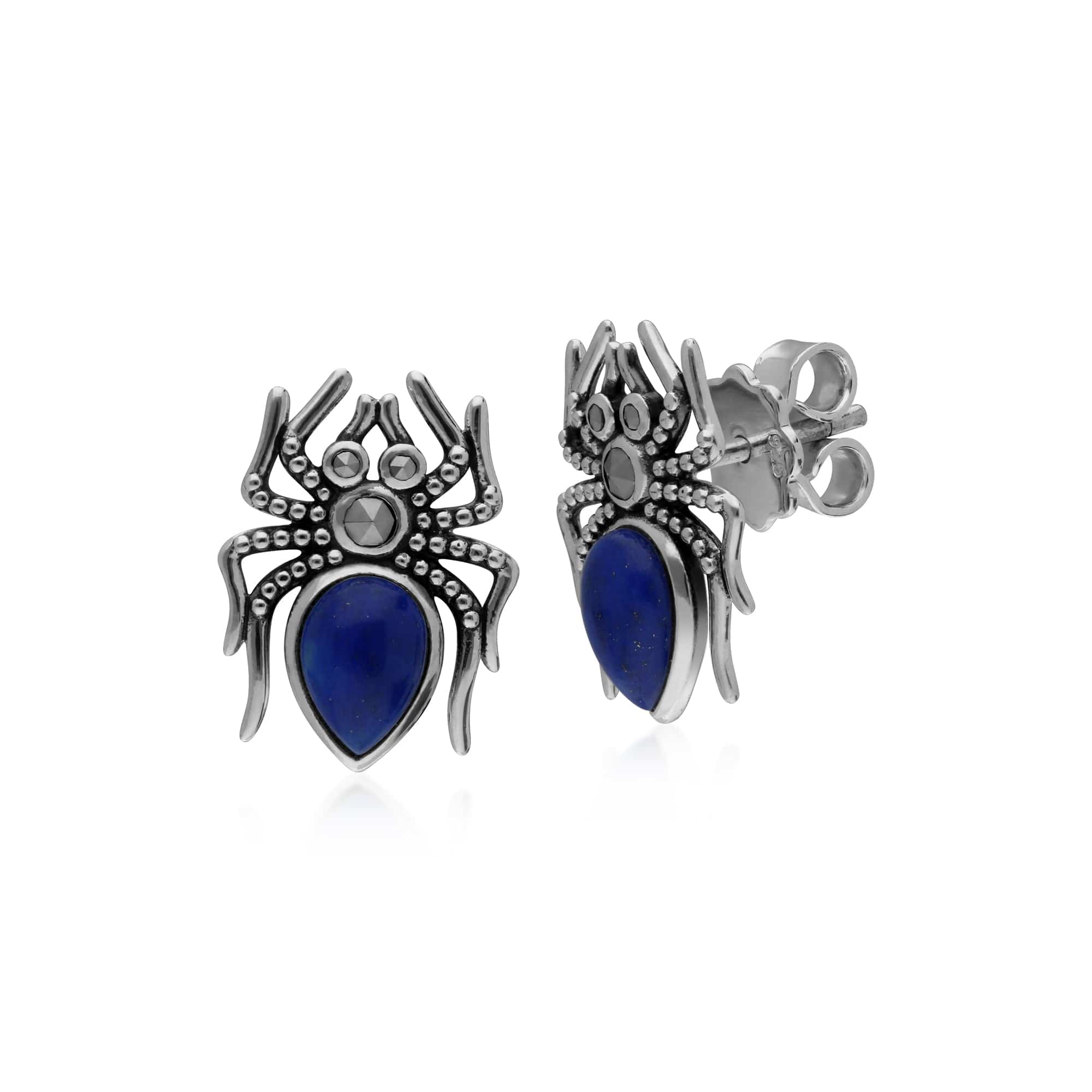 Gemondo Sterling Silver Lapis Lazuli & Marcasite Spider Stud Earrings - Gemondo