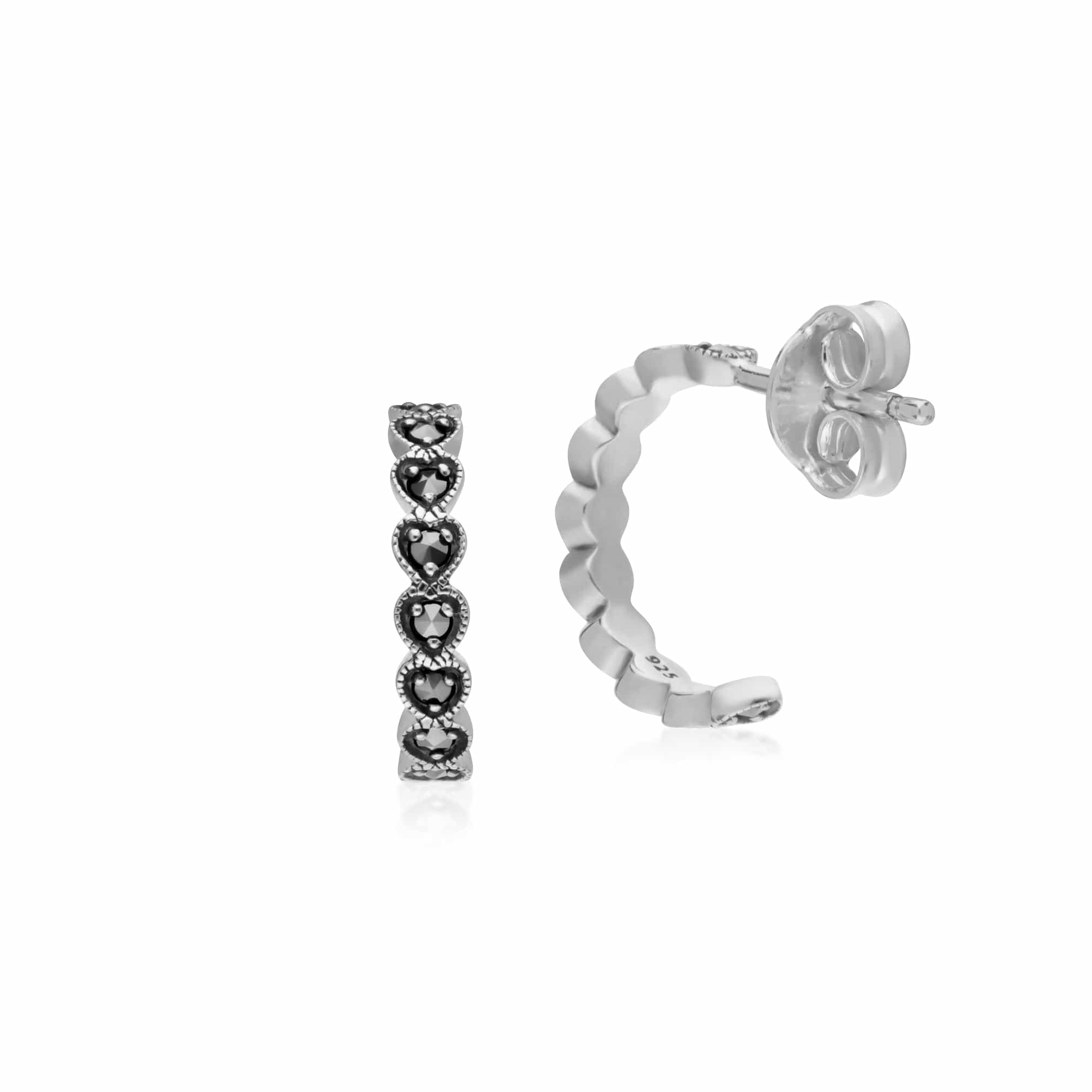 214E873401925 Geometric Heart Marcasite Half Hoop Earrings in 925 Sterling Silver 2
