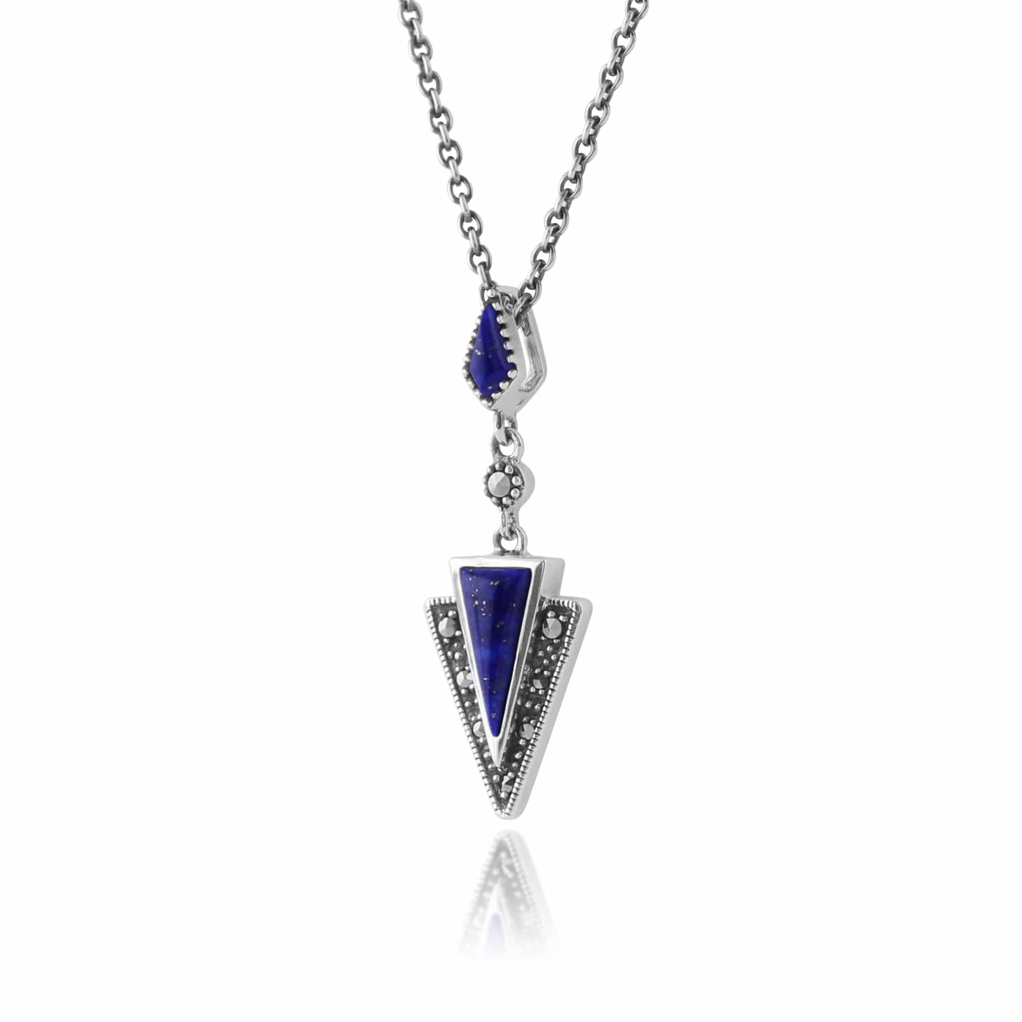 214N658303925 Art Deco Style Lapis Lazuli & Marcasite Pendant in 925 Sterling Silver 2