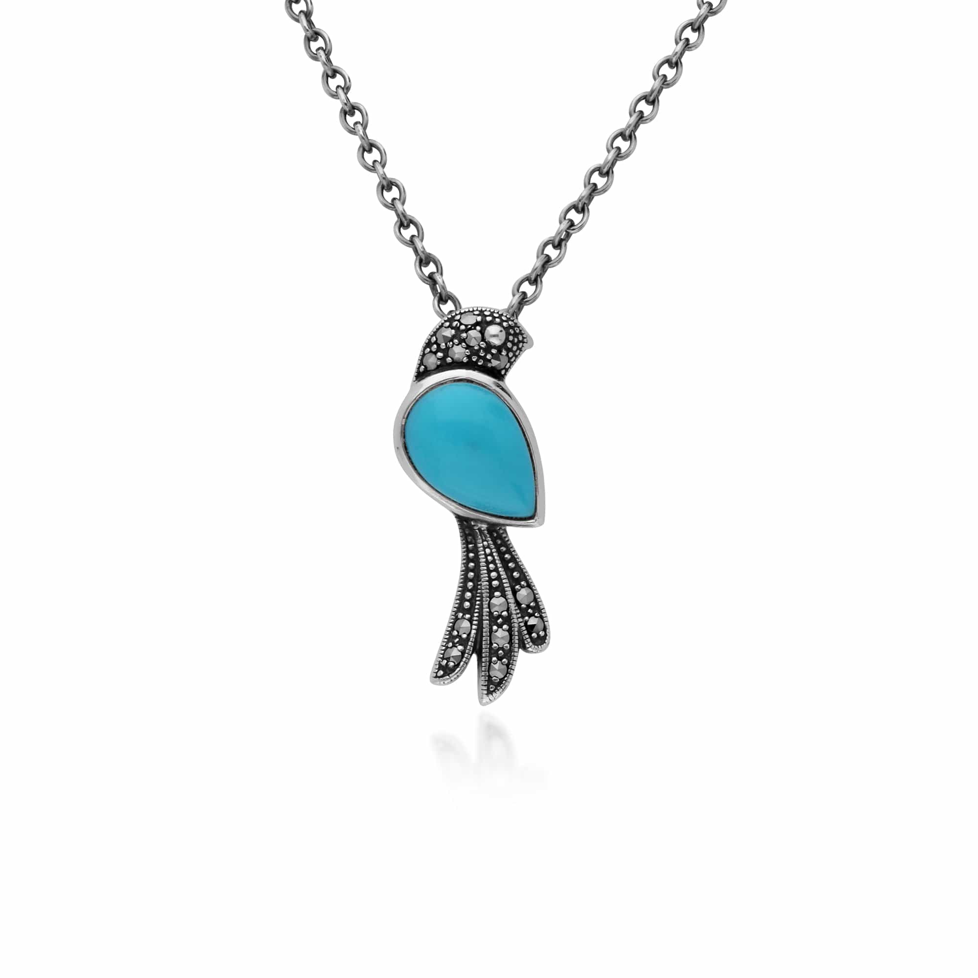 Gemondo Sterling Silver Turquoise & Marcasite Bird 45cm Necklace - Gemondo