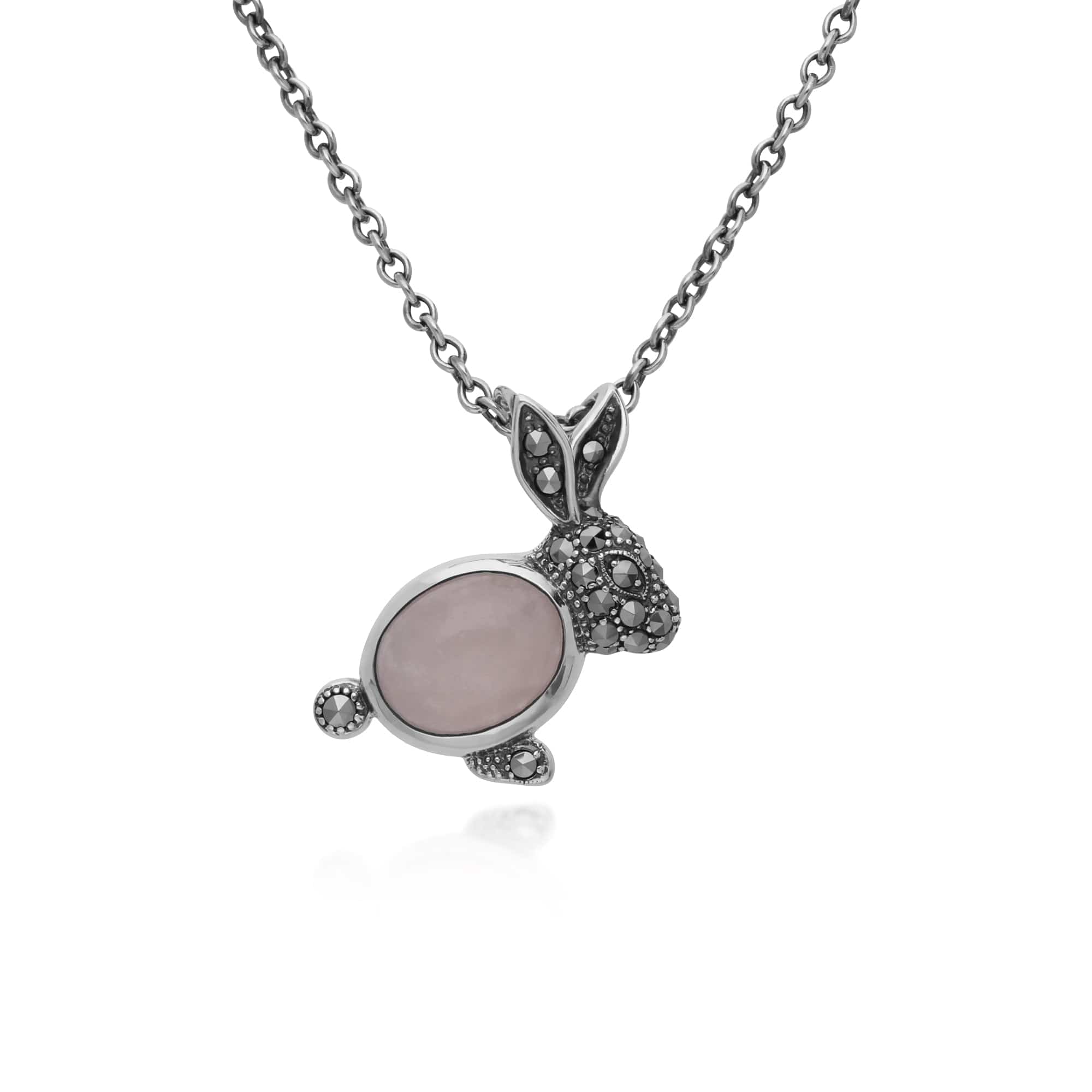 Gemondo Sterling Silver Rose Quartz & Marcasite Rabbit 45cm Necklace - Gemondo