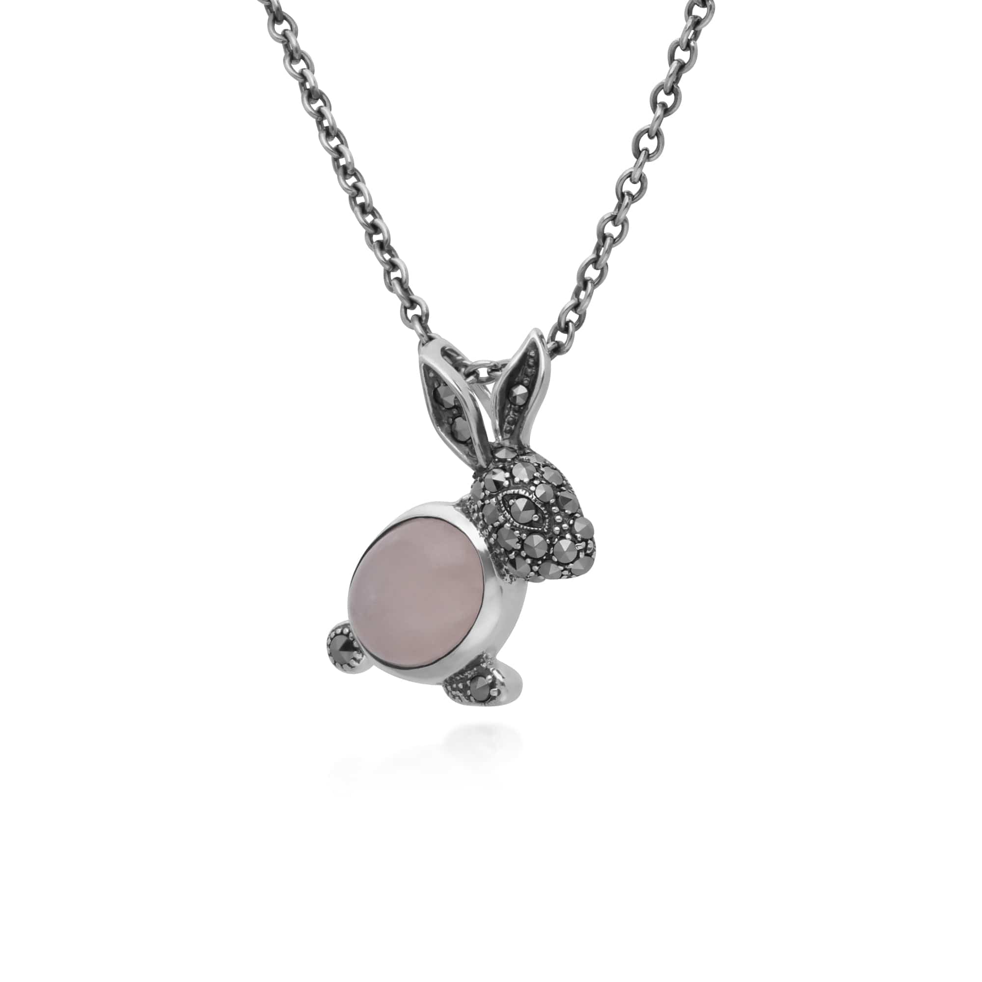 Gemondo Sterling Silver Rose Quartz & Marcasite Rabbit 45cm Necklace - Gemondo
