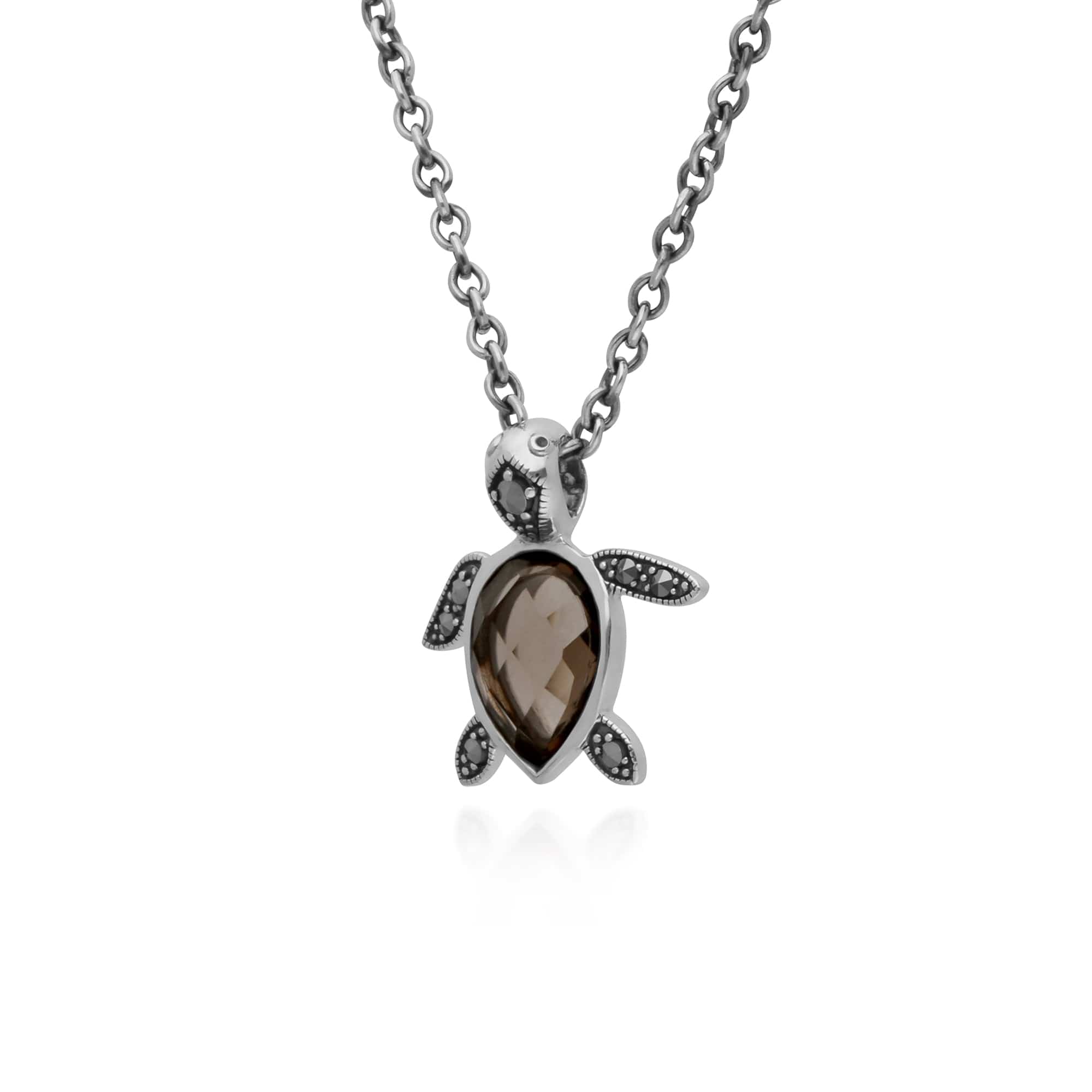 Gemondo Sterling Silver Smoky Quartz & Marcasite Turtle 45cm Necklace - Gemondo
