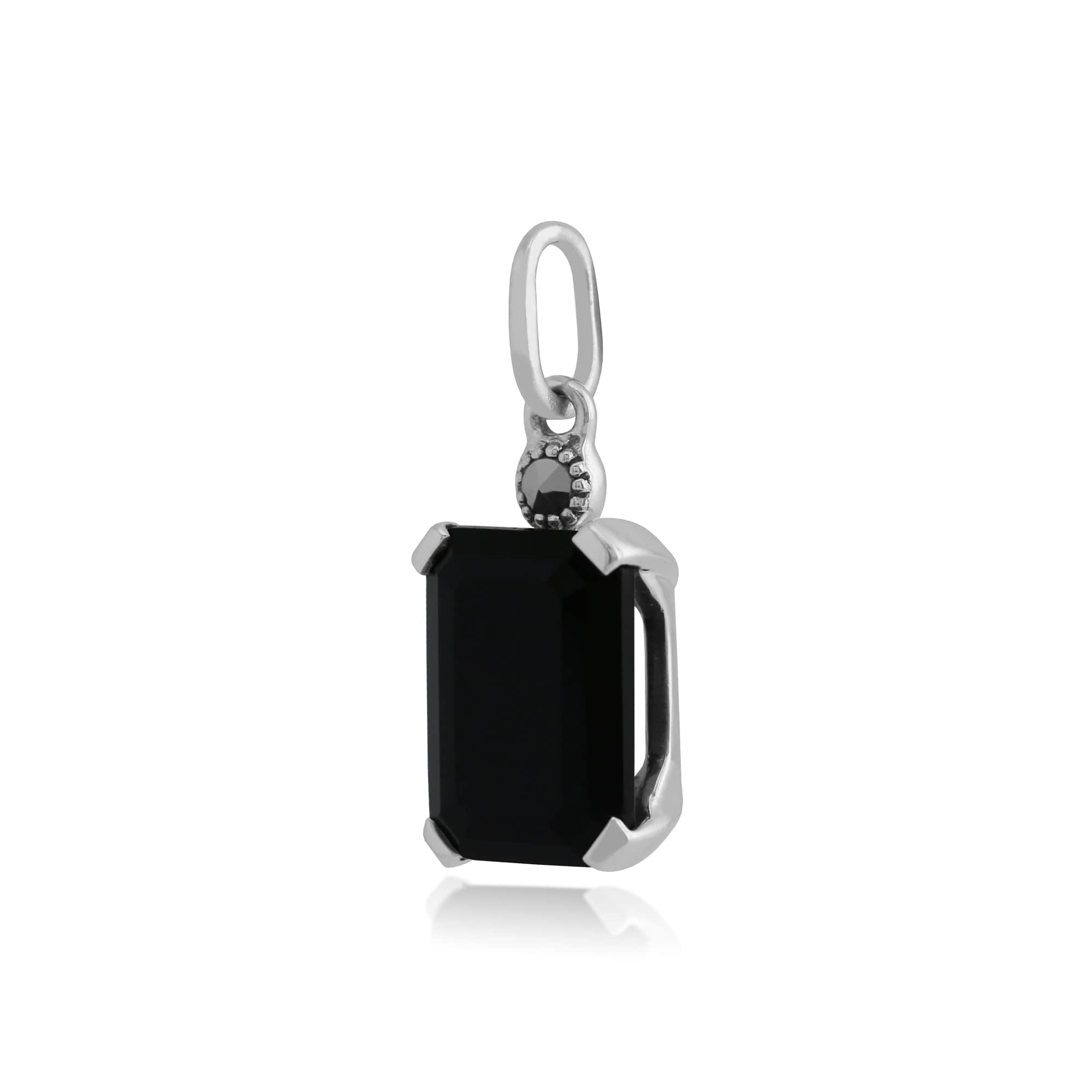 214P296501925 Art Deco Style Octagon Black Onyx & Marcasite Pendant in 925 Sterling Silver 2