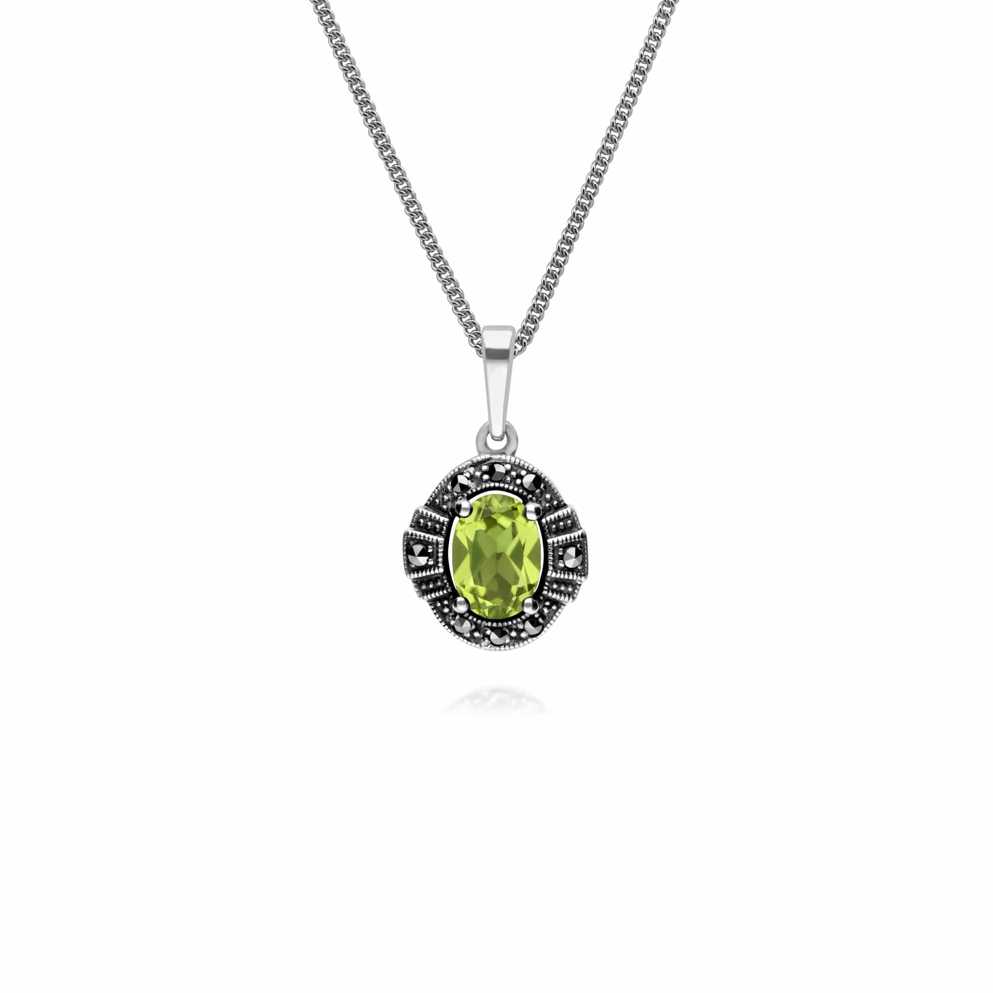 214P303304925-214R605704925 Art Deco Style Oval Peridot and Marcasite Cluster Ring & Pendant Set in 925 Sterling Silver 2