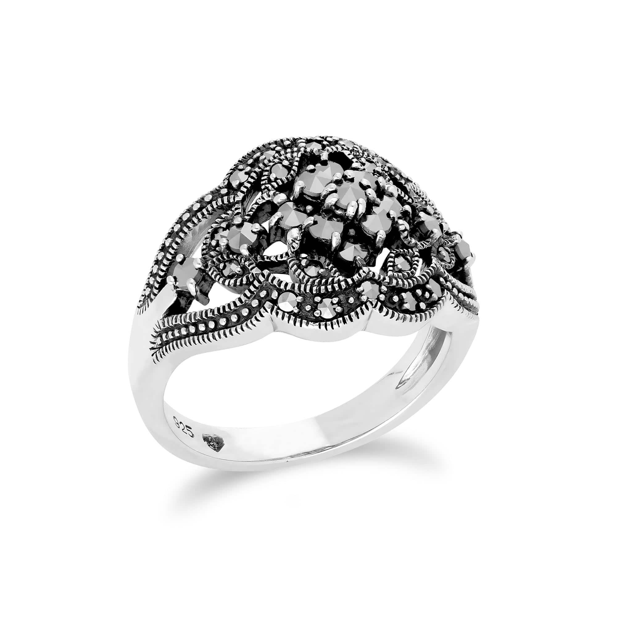 214R568501925 Art Nouveau Style Round Marcasite Cluster Ring in 925 Sterling Silver 2
