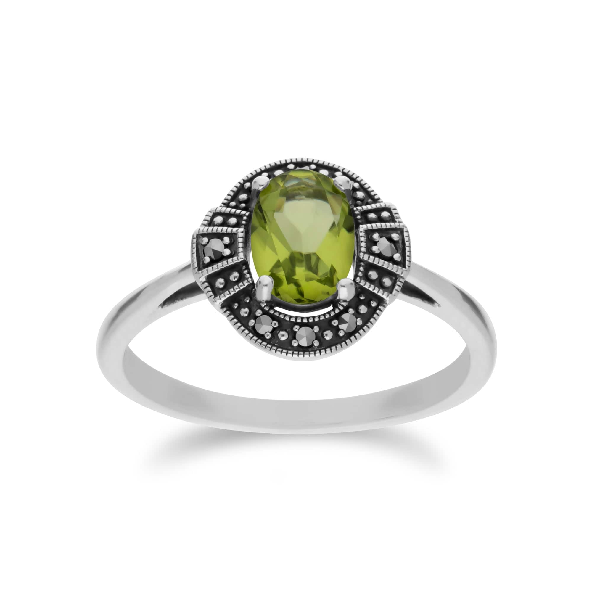 214P303304925-214R605704925 Art Deco Style Oval Peridot and Marcasite Cluster Ring & Pendant Set in 925 Sterling Silver 3