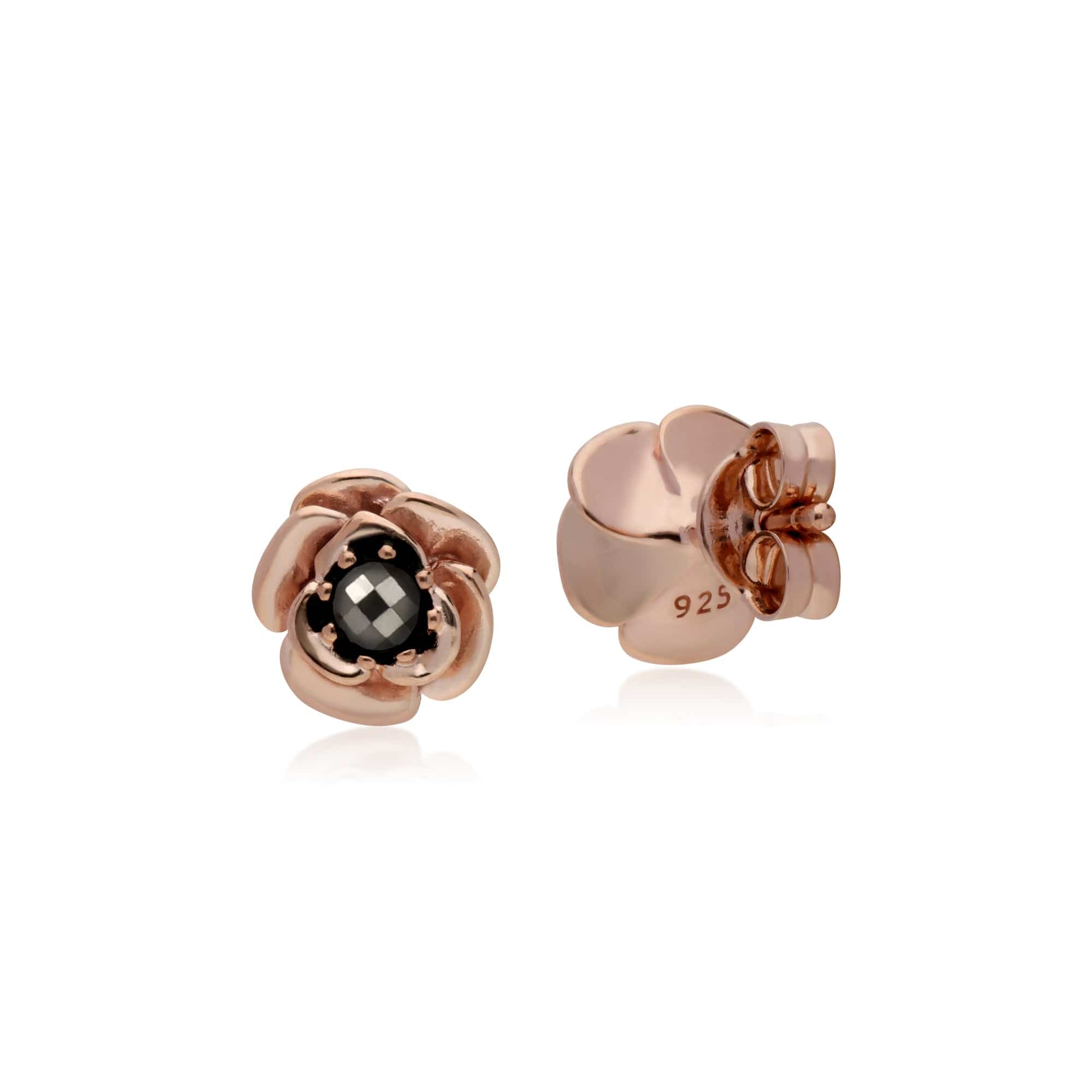 Rose Gold Plated Round Marcasite Floral Stud Earrings in 925 Sterling Silver - Gemondo