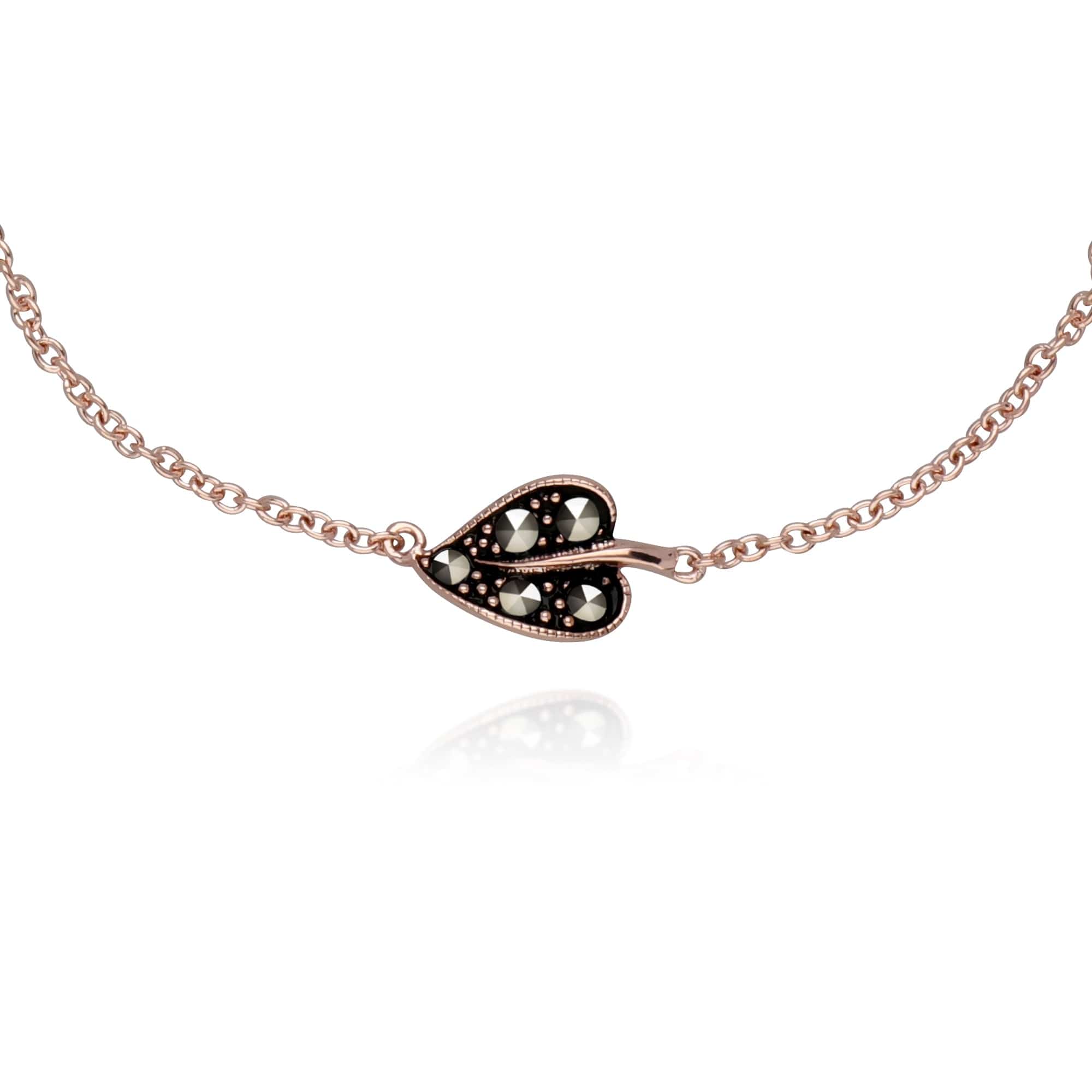 Marcasite Three Leaf Bracelet in Rose Gold Plated Silver - Gemondo