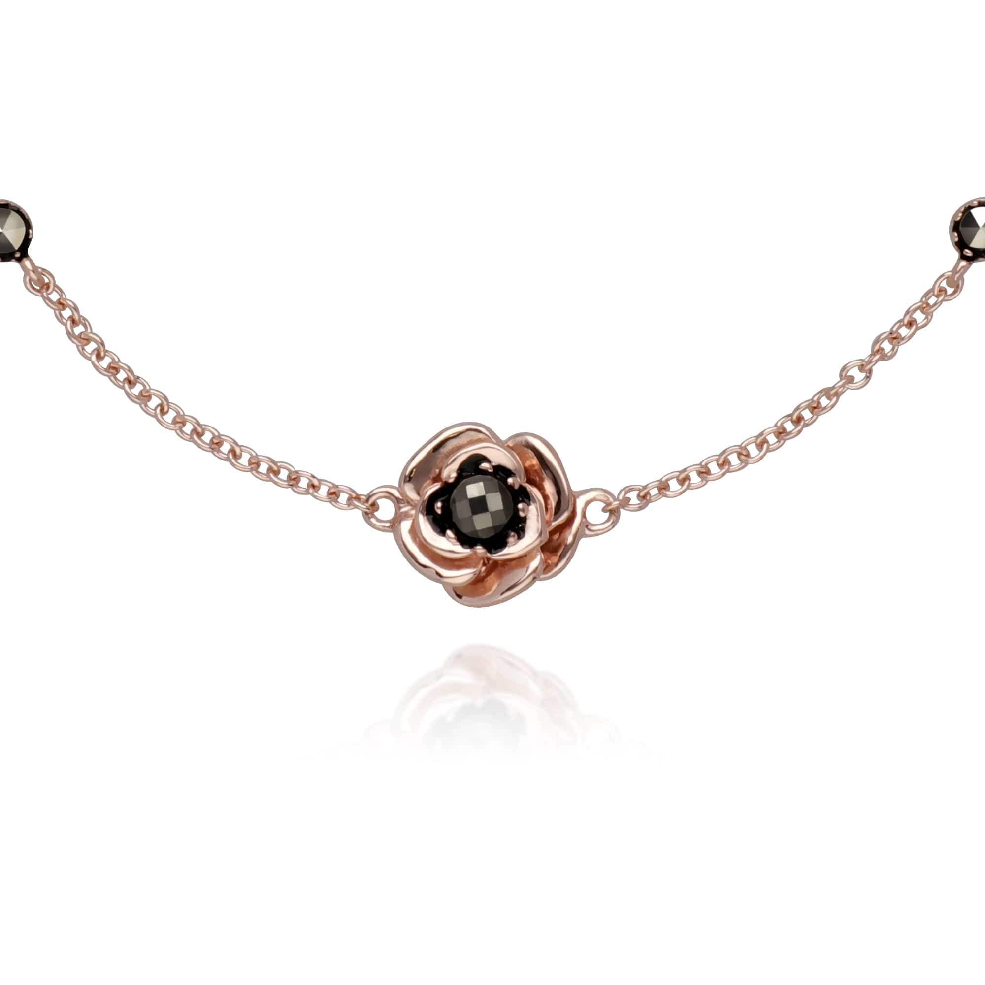 Rose Gold Plated Round Marcasite Floral Rose Bracelet in 925 Sterling Silver - Gemondo