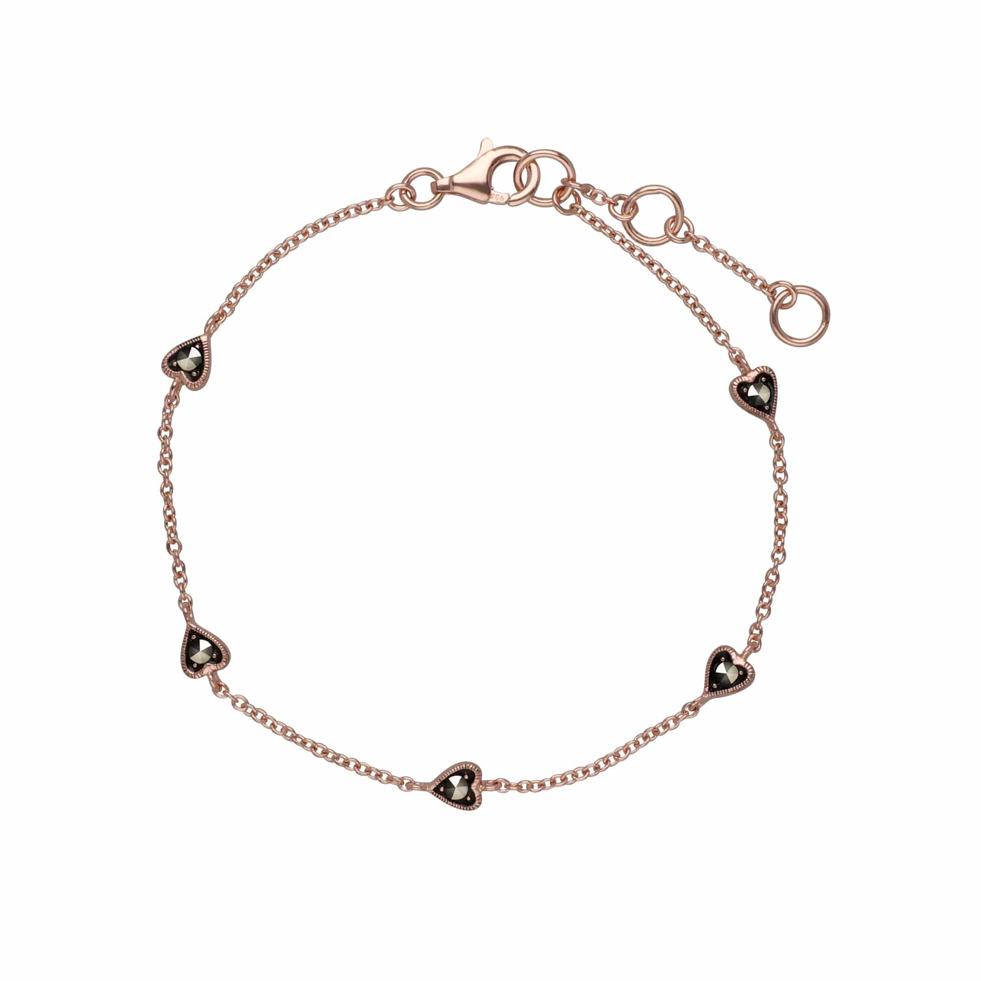 Marcasite Petite Heart Bracelet In Rose Gold Plated Silver - Gemondo