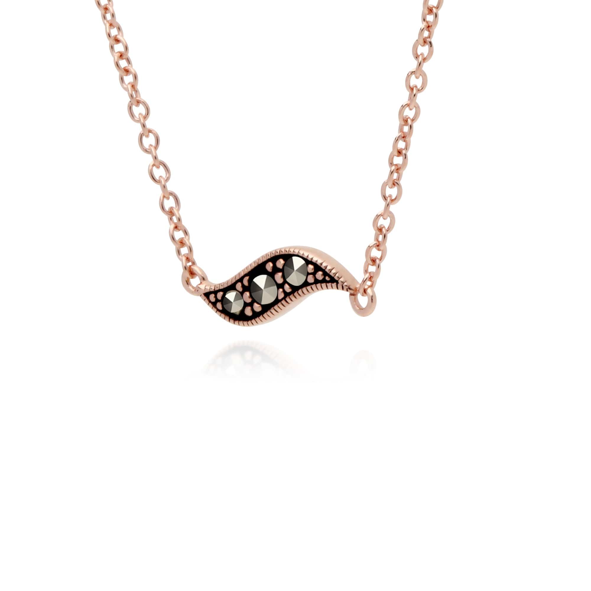 Rose Gold Plated Round Marcasite Pea Pod Necklace in 925 Sterling Silver - Gemondo