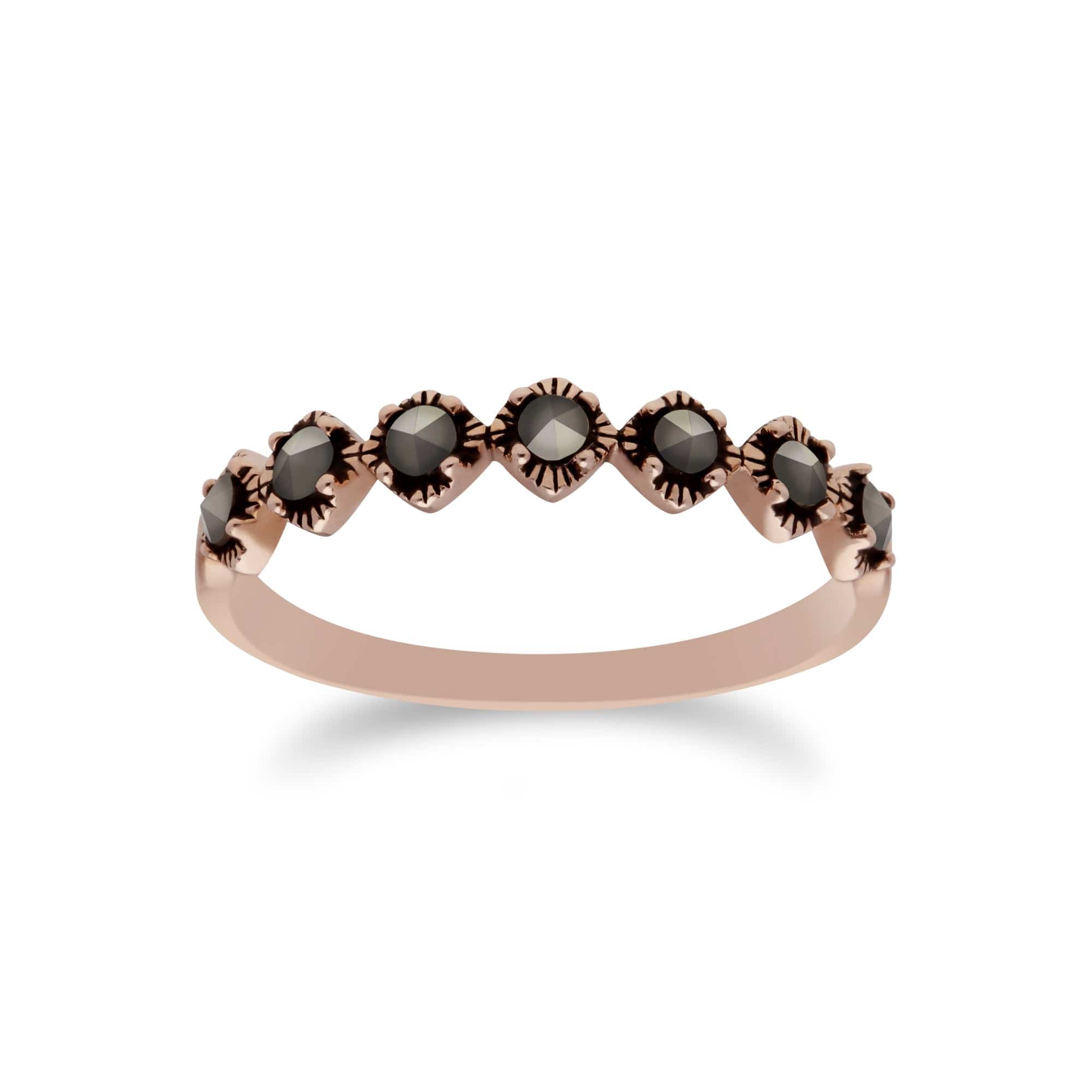 Rose Gold Plated Silver Marcasite Round Half Eternity Ring - Gemondo