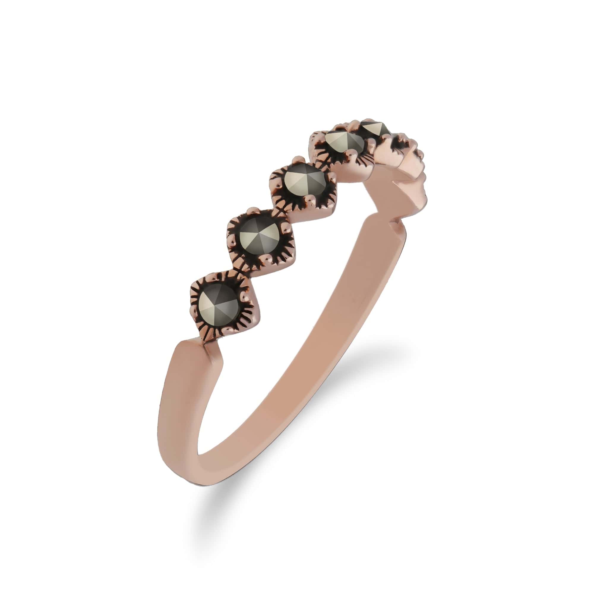 Rose Gold Plated Silver Marcasite Round Half Eternity Ring - Gemondo