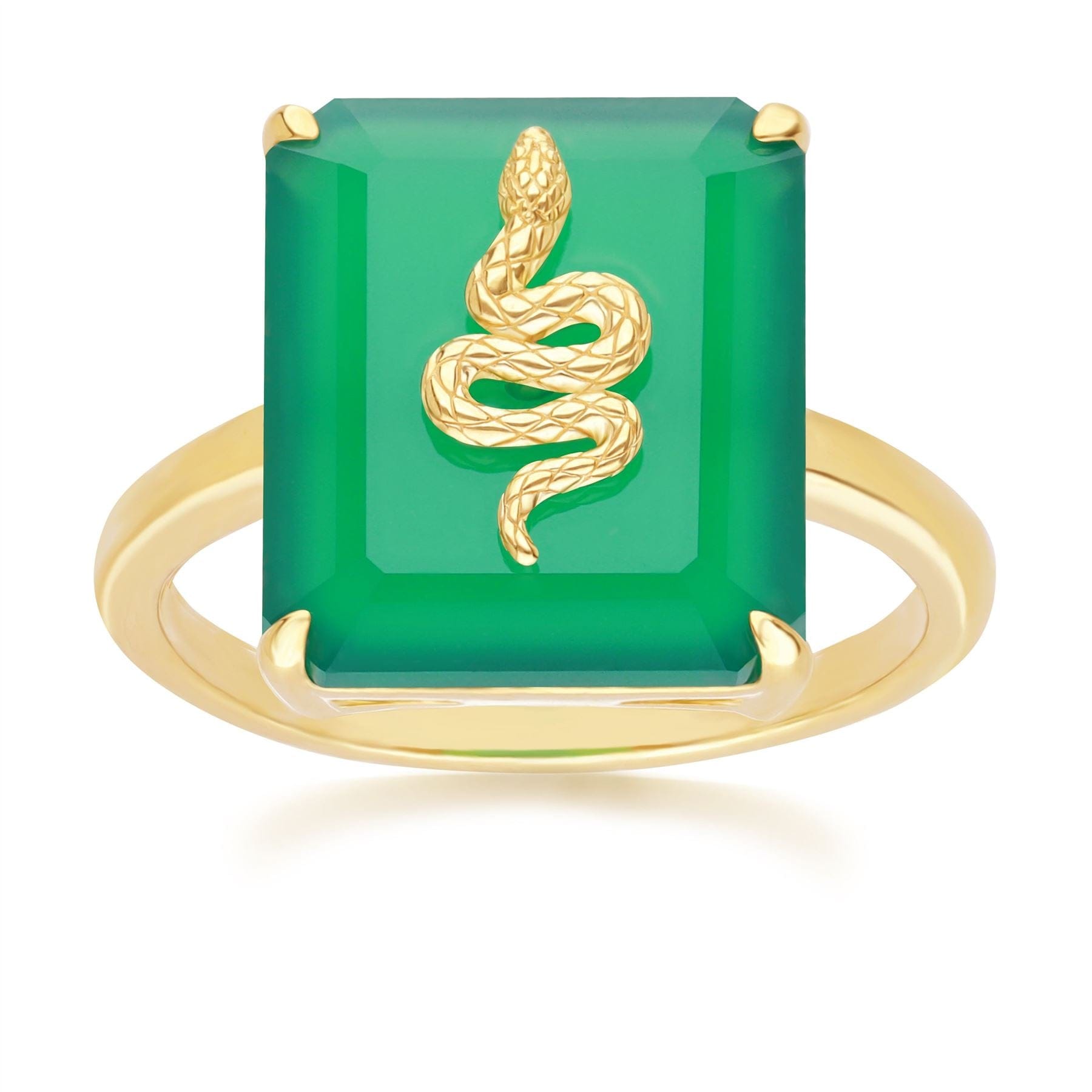 270R065401925_ Grand Deco Green Chalcedony Snake Ring in Gold Plated Sterling Silver Front
