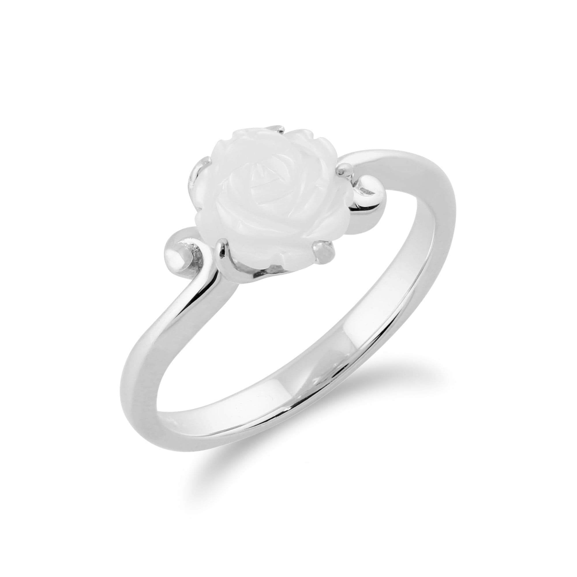 252R308703925 Floral Carved Mother of Pearl Rose Ring in 925 Sterling Silver 2