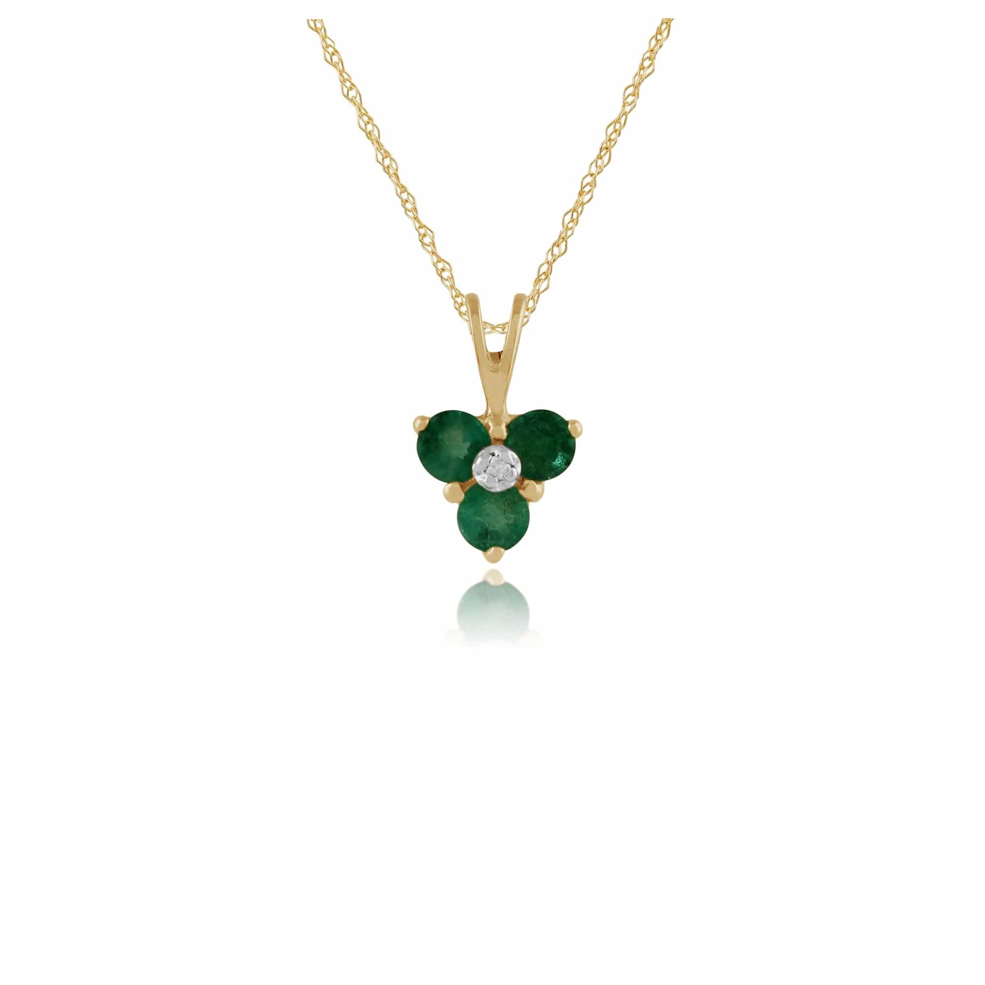 Floral Emerald & Diamond Cluster Stud Earrings & Pendant Set Image 4