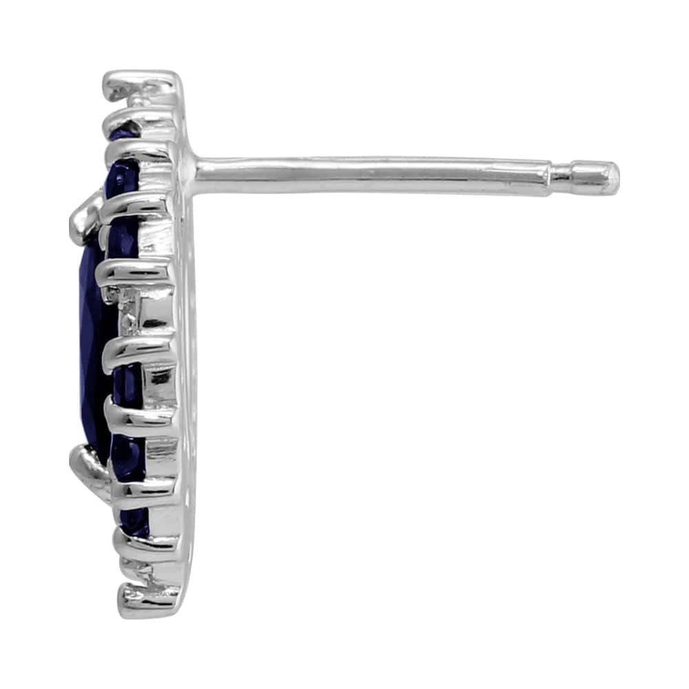 Classic Marquise Sapphire & Diamond Cluster Stud Earrings in 925 Sterling Silver