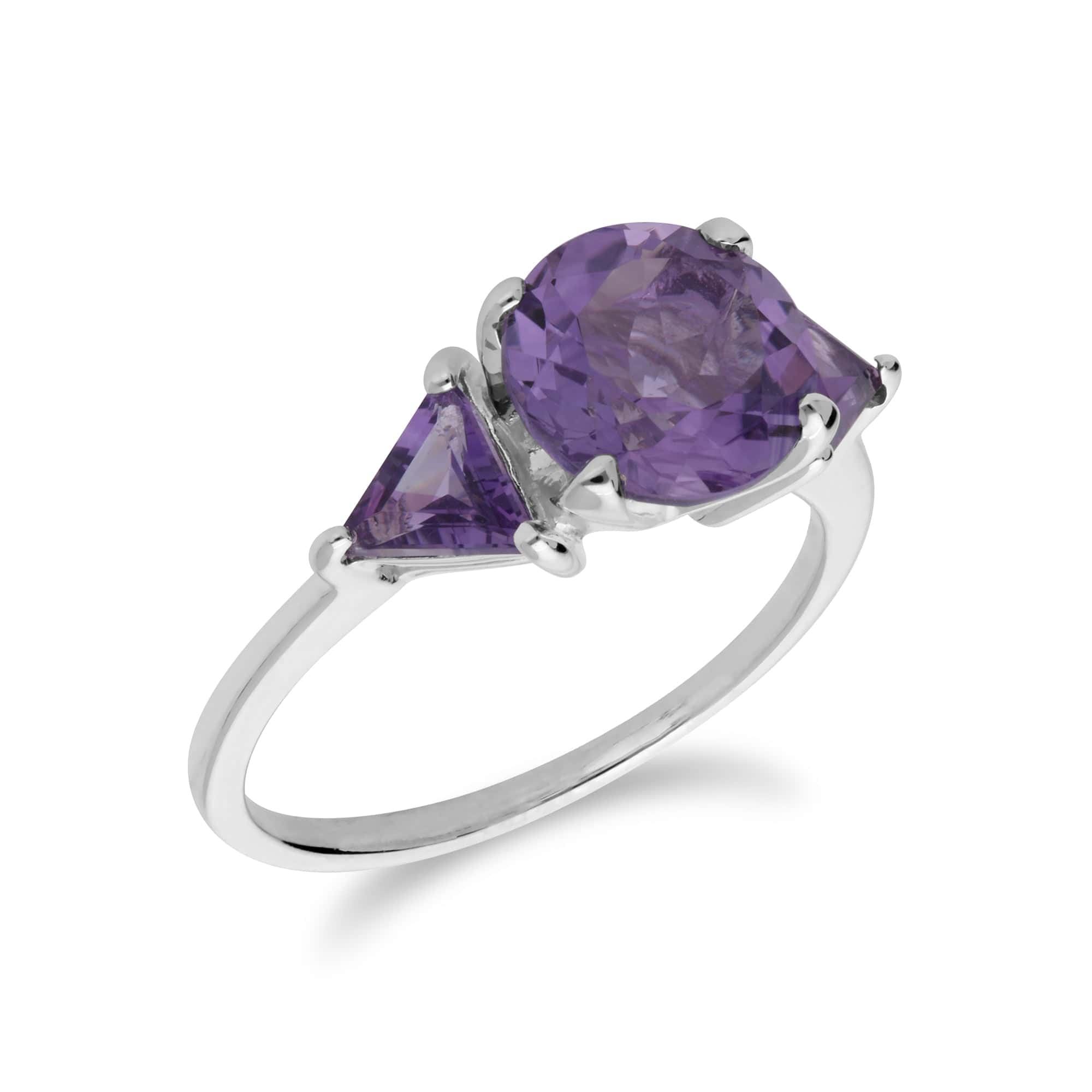 255R005501925 Classic Round & Prism Amethyst Three Stone Ring in 925 Sterling Silver 2