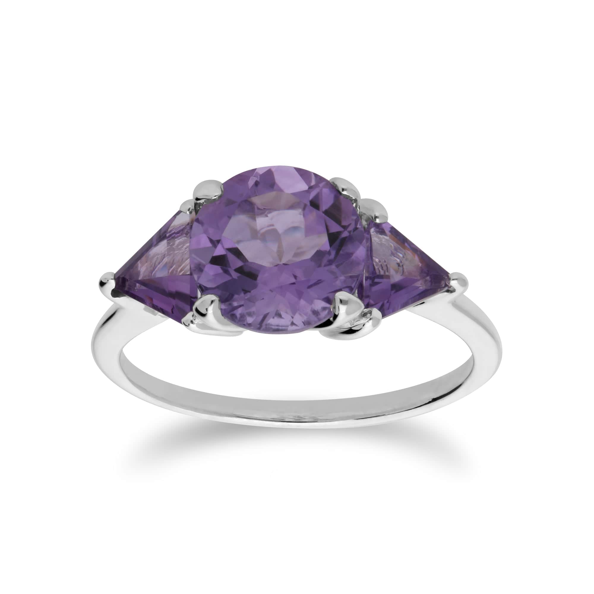 255R005501925 Classic Round & Prism Amethyst Three Stone Ring in 925 Sterling Silver 1