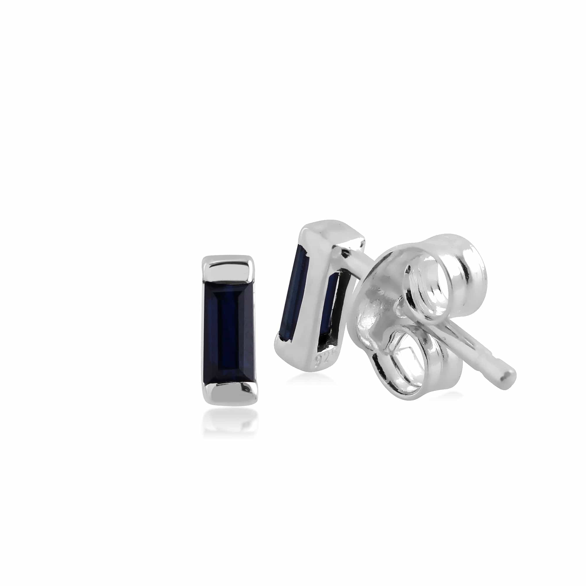 17404 Petite Baguette Sapphire Stud Earrings in Sterling Silver 2
