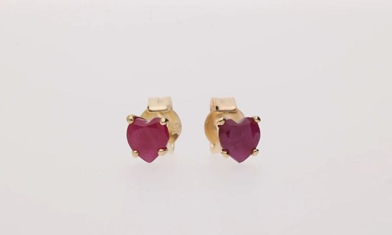 26939 Classic Heart Ruby Stud Earrings in 9ct Yellow Gold 4mm 2