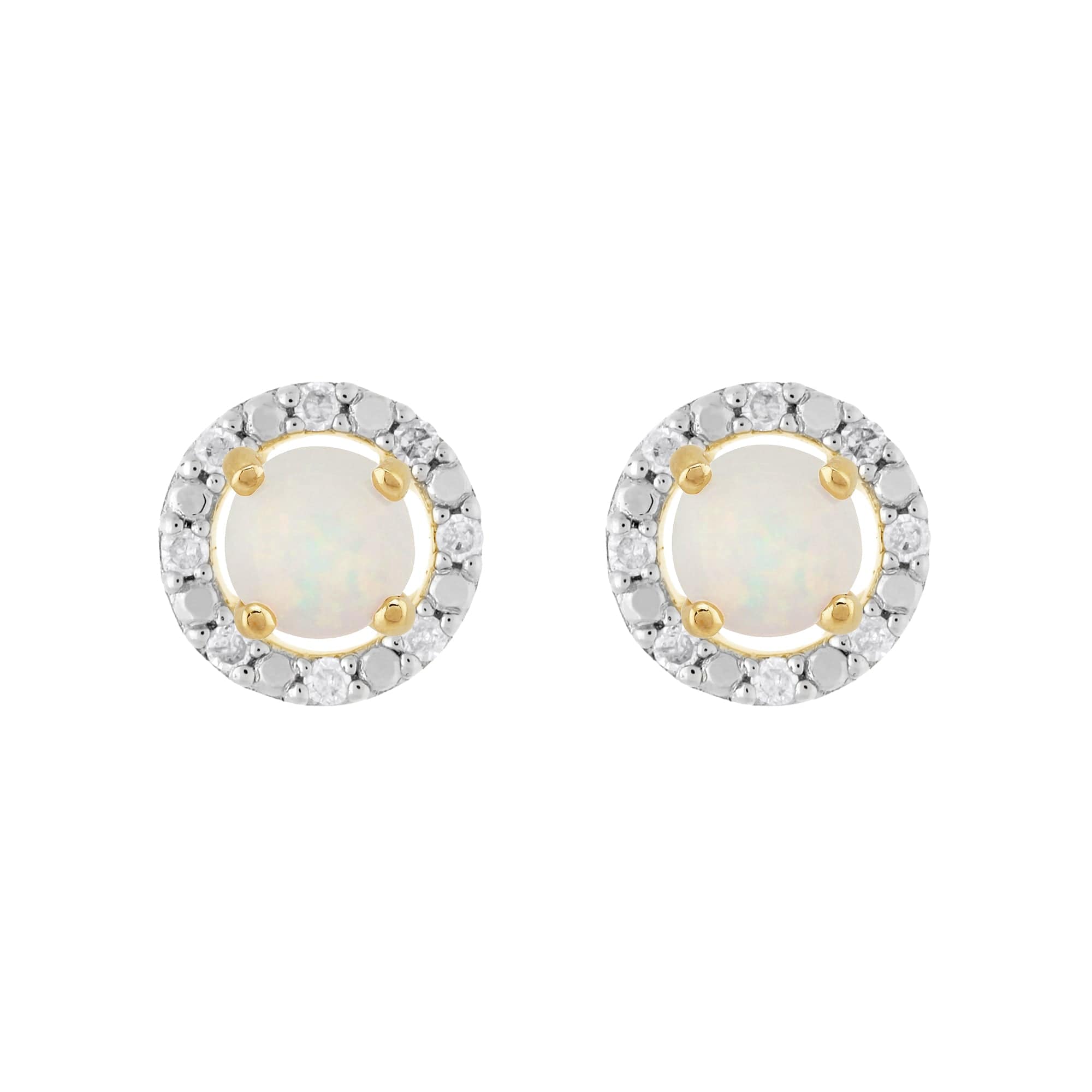 26942-191E0376019 Classic Round Opal Stud Earrings with Detachable Diamond Round Earrings Jacket Set in 9ct Yellow Gold 1