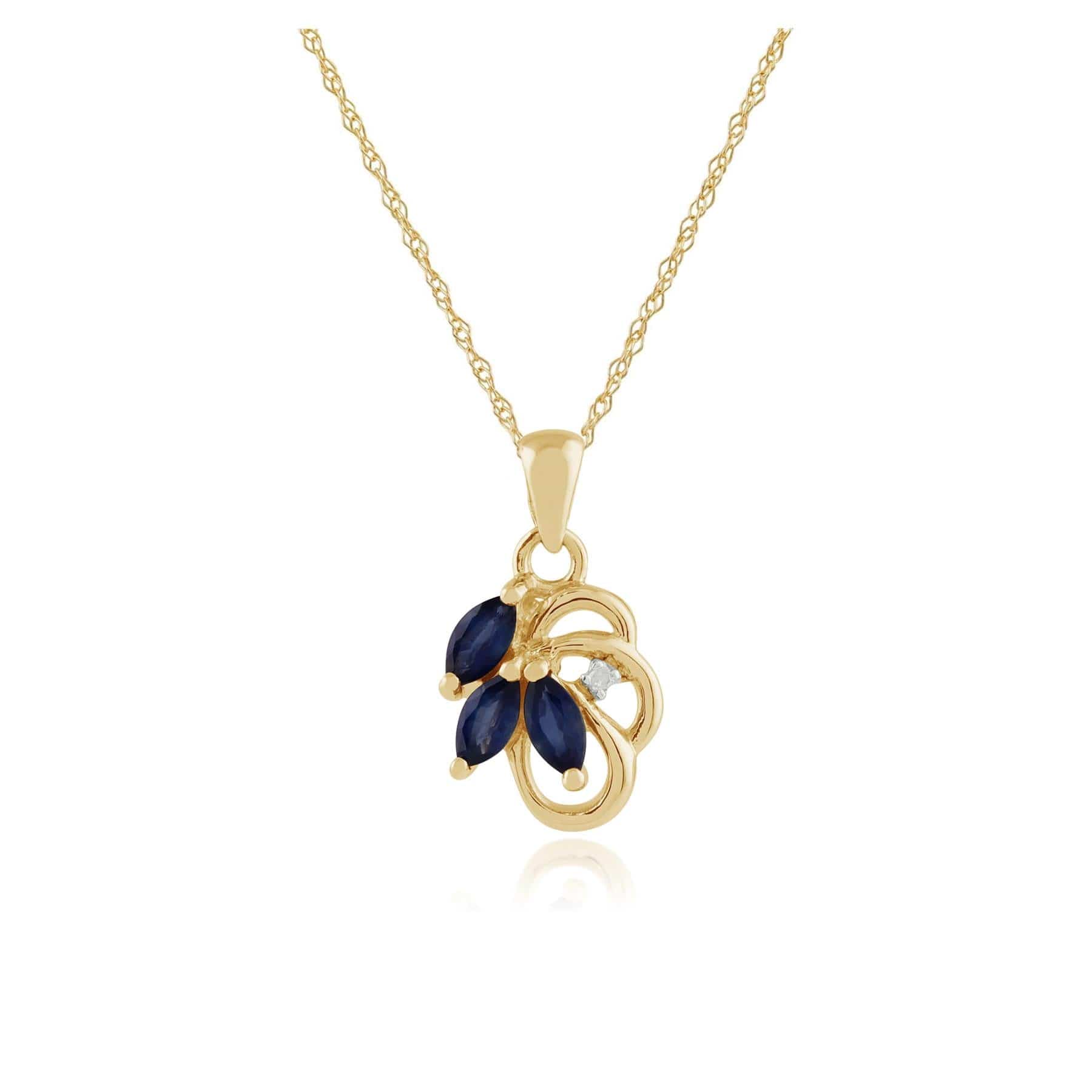 27014 Floral Marquise Sapphire & Diamond Pendant in 9ct Yellow Gold 1