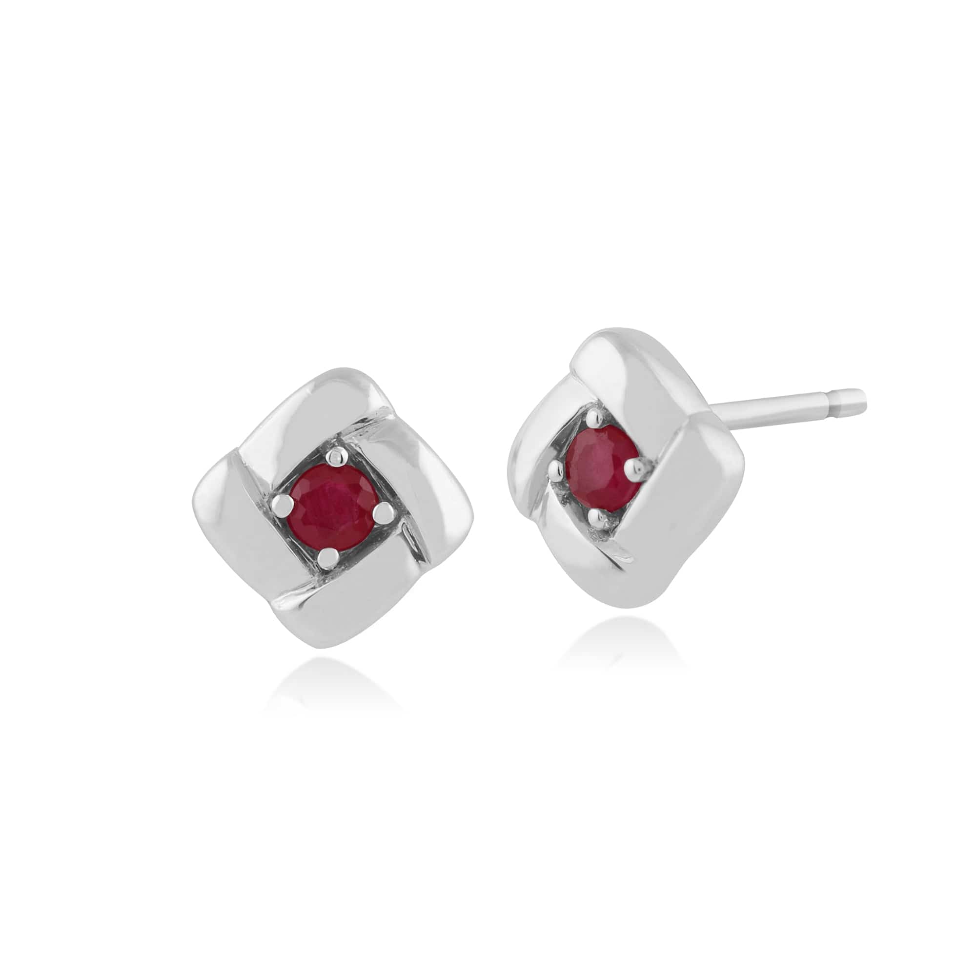 270E019901925 Classic Ruby Square Crossover Stud Earrings in Sterling Silver 1