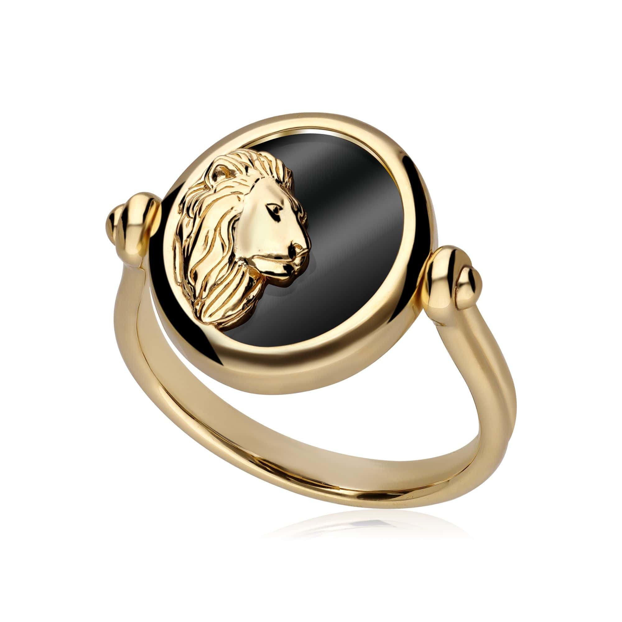 270R061801925 Zodiac Black Onyx Leo Flip Ring in 18ct Gold Plated Silver 1
