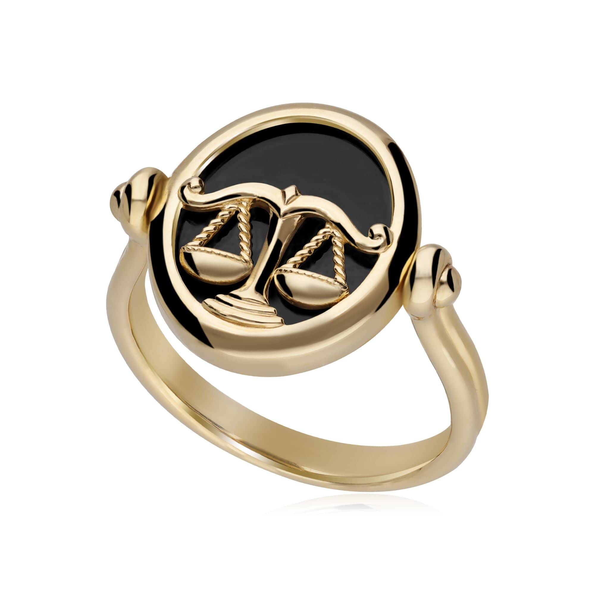 270R062001925 Zodiac Black Onyx Libra Flip Ring in 18ct Gold Plated Silver 1