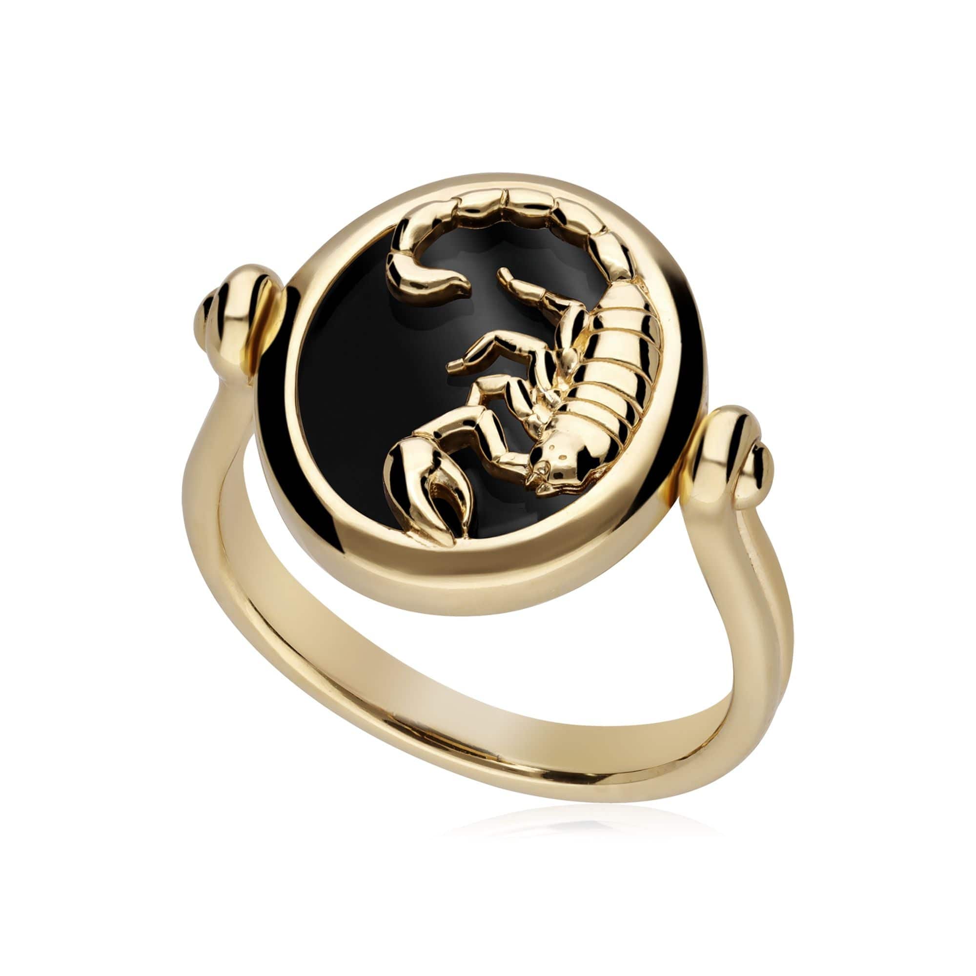 270R062101925 Zodiac Black Onyx Scorpio Flip Ring in 18ct Gold Plated Silver 1