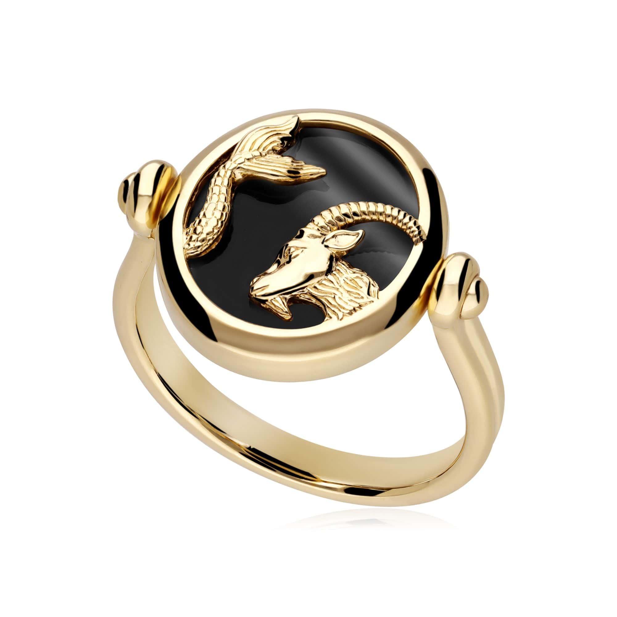 270R062201925 Zodiac Black Onyx Capricorn Flip Ring in 18ct Gold Plated Silver 1